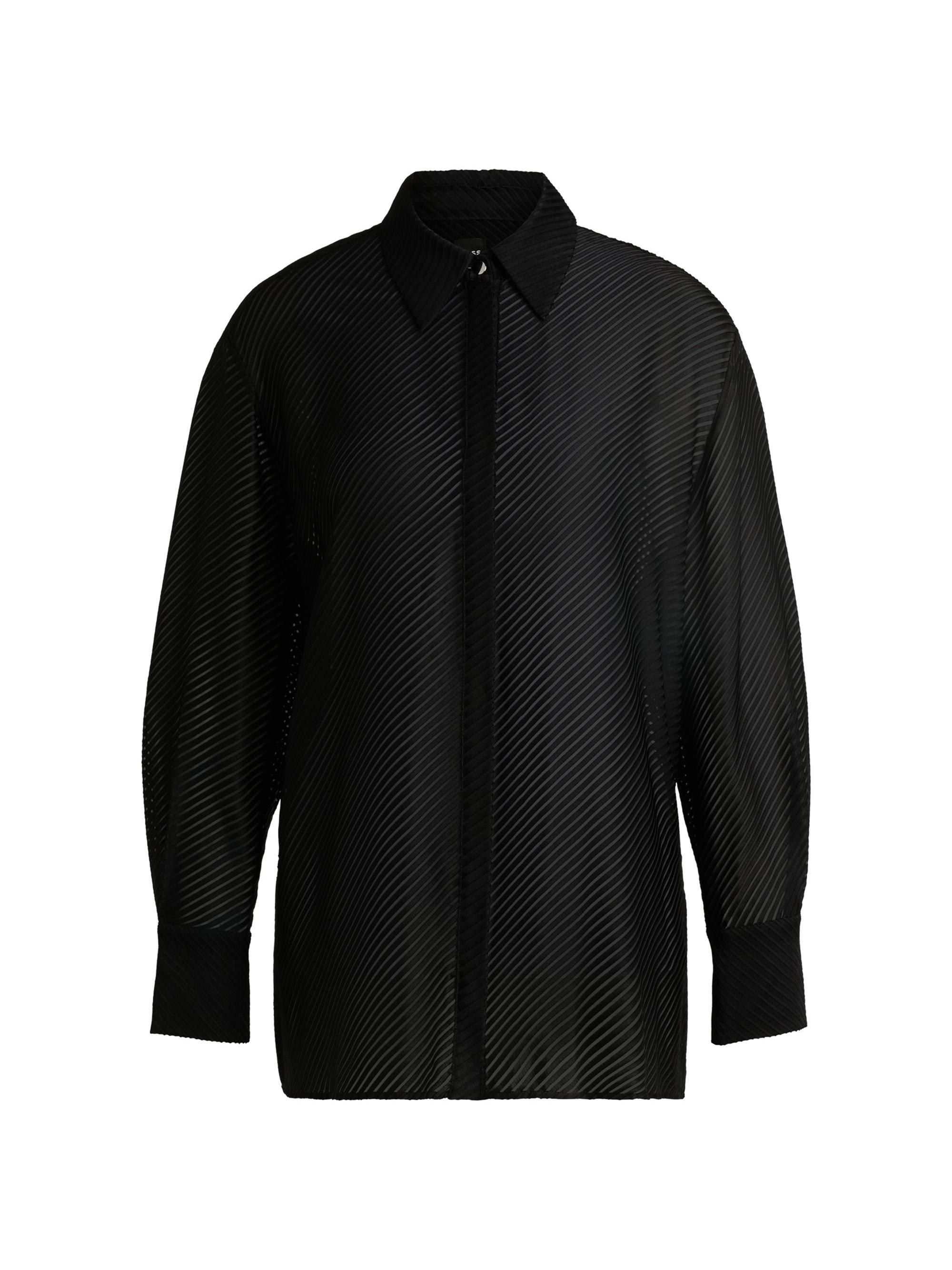 BOSS Women's Long-Sleeved Blouse with Burnout Stripe - Black