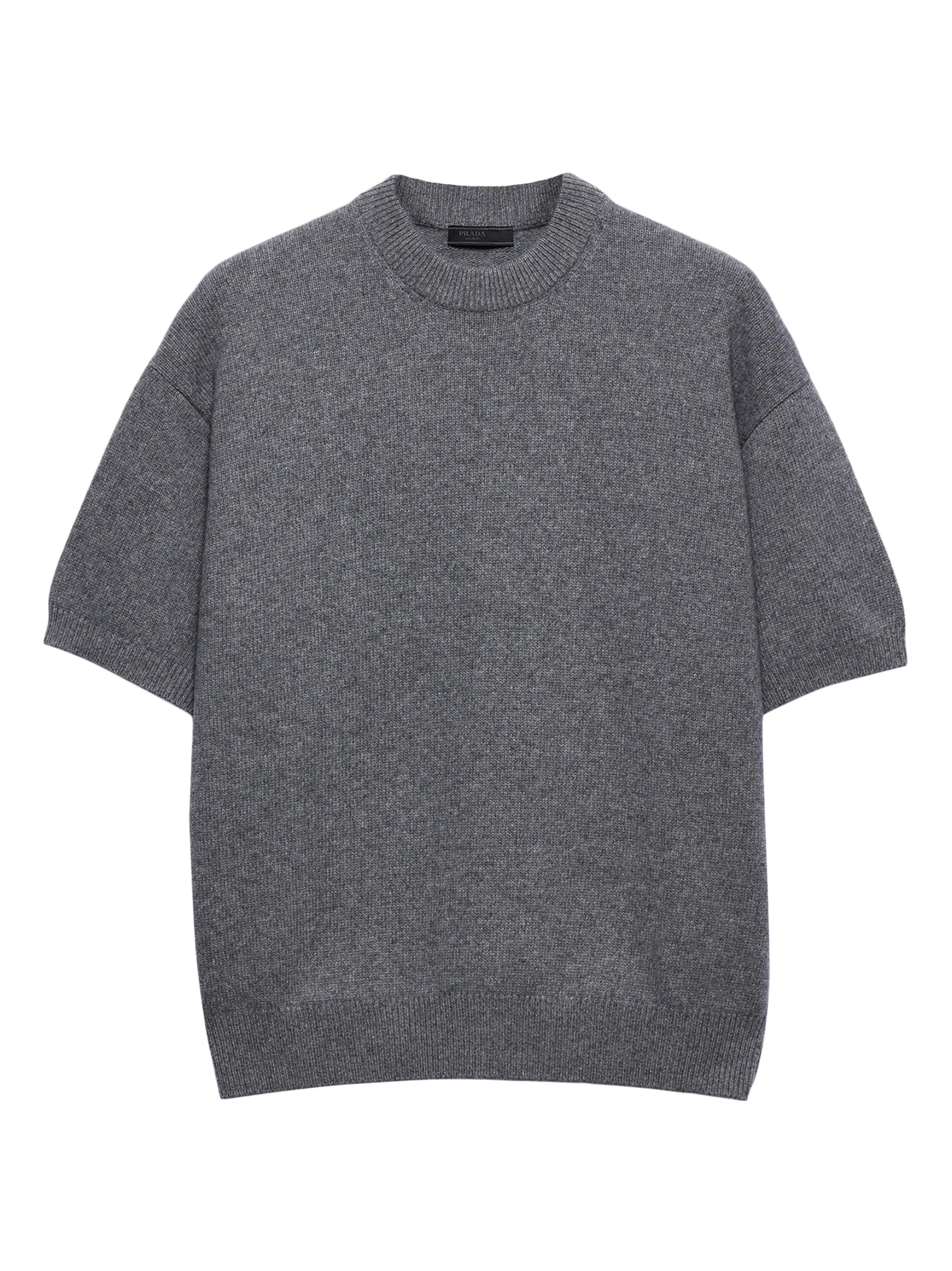Prada Men's Short-Sleeved Re-Cashmere Sweater - Grey