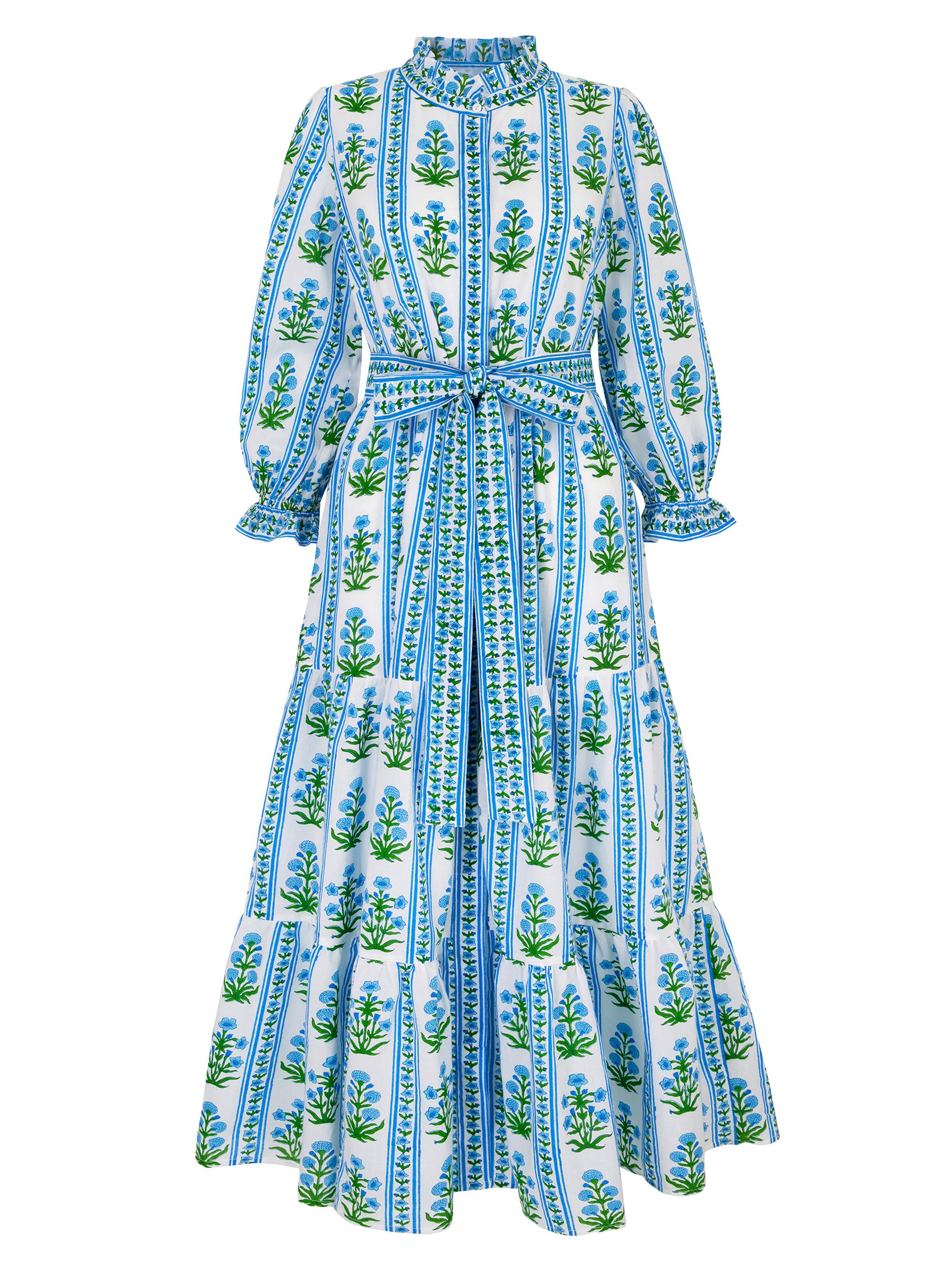 Pink City Prints Women's Border Tilly Dress - Blue