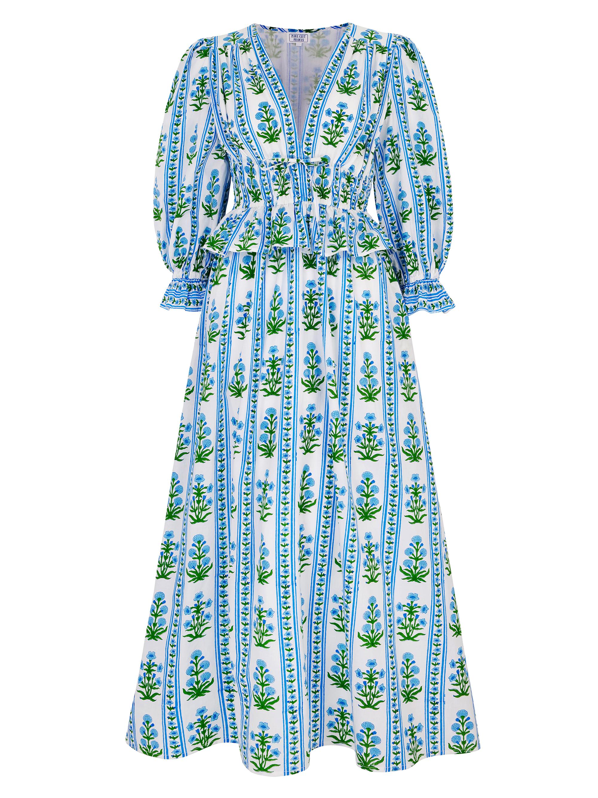 Pink City Prints Women's Border Melanie Dress - Blue