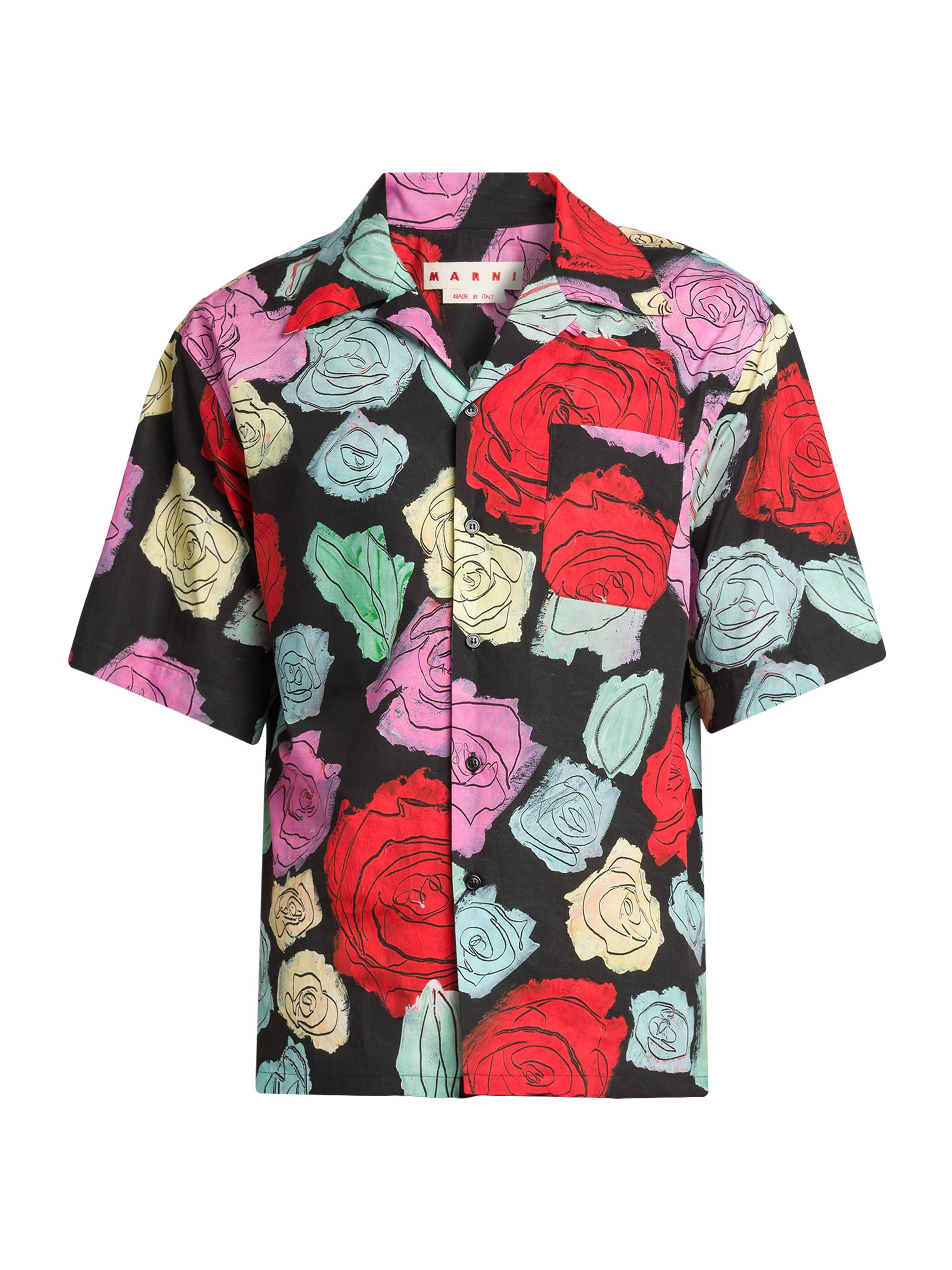 Marni Men's Rose Poplin Camp Shirt - Black