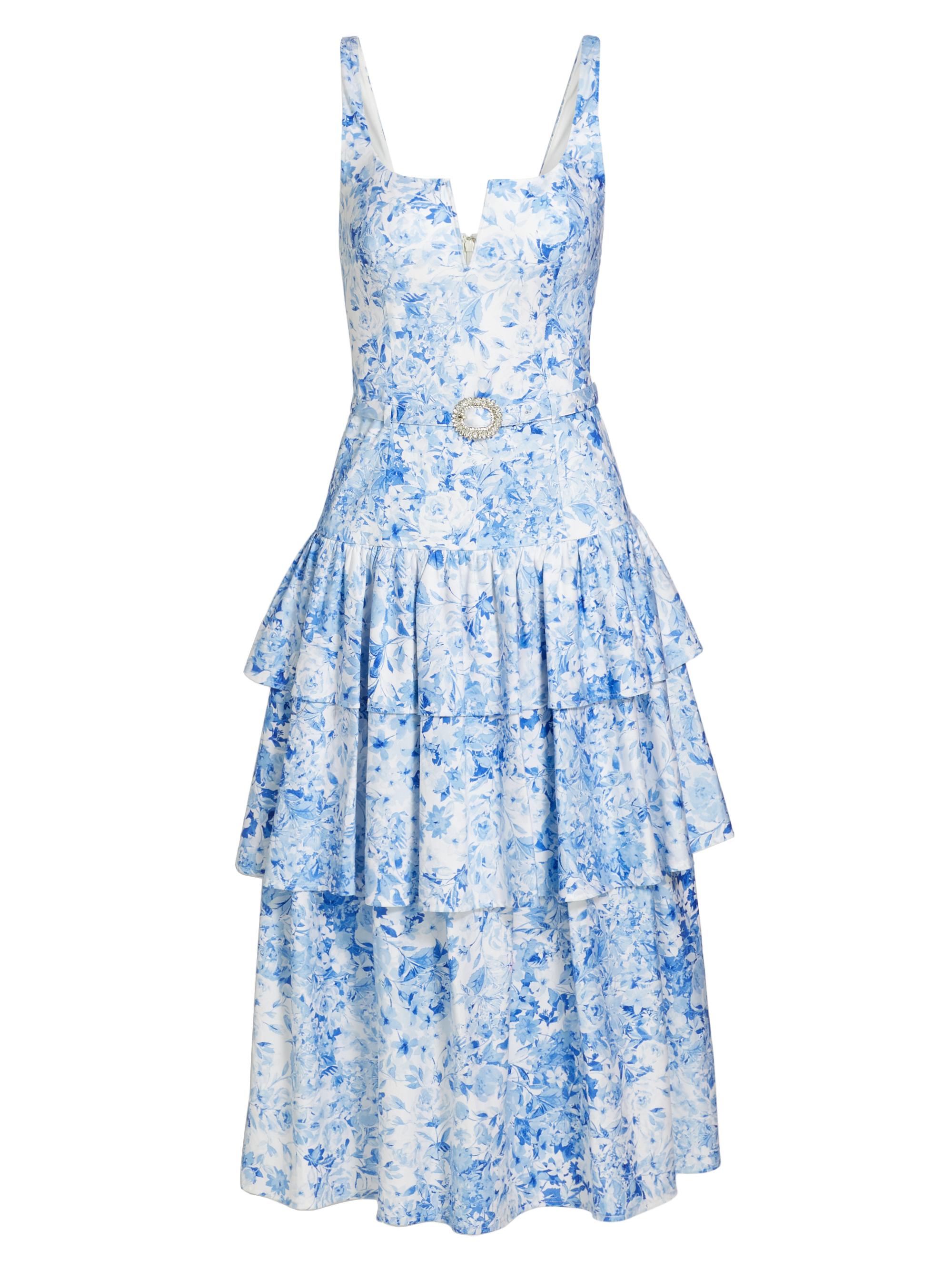 Generation Love Women's Celeste Floral Cotton Poplin Midi-Dress - Zesty Floral White Blue