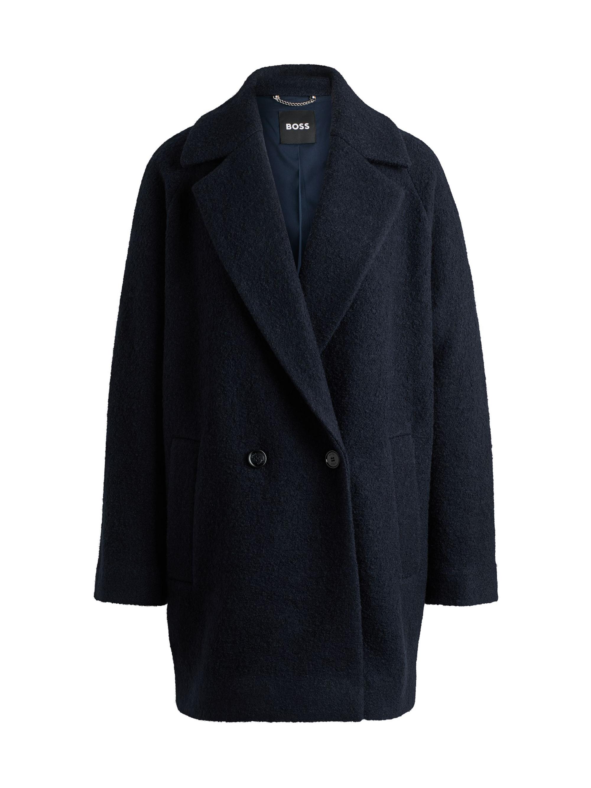 BOSS Women's Loose-Fit Coat in Textured Wool - Dark Blue