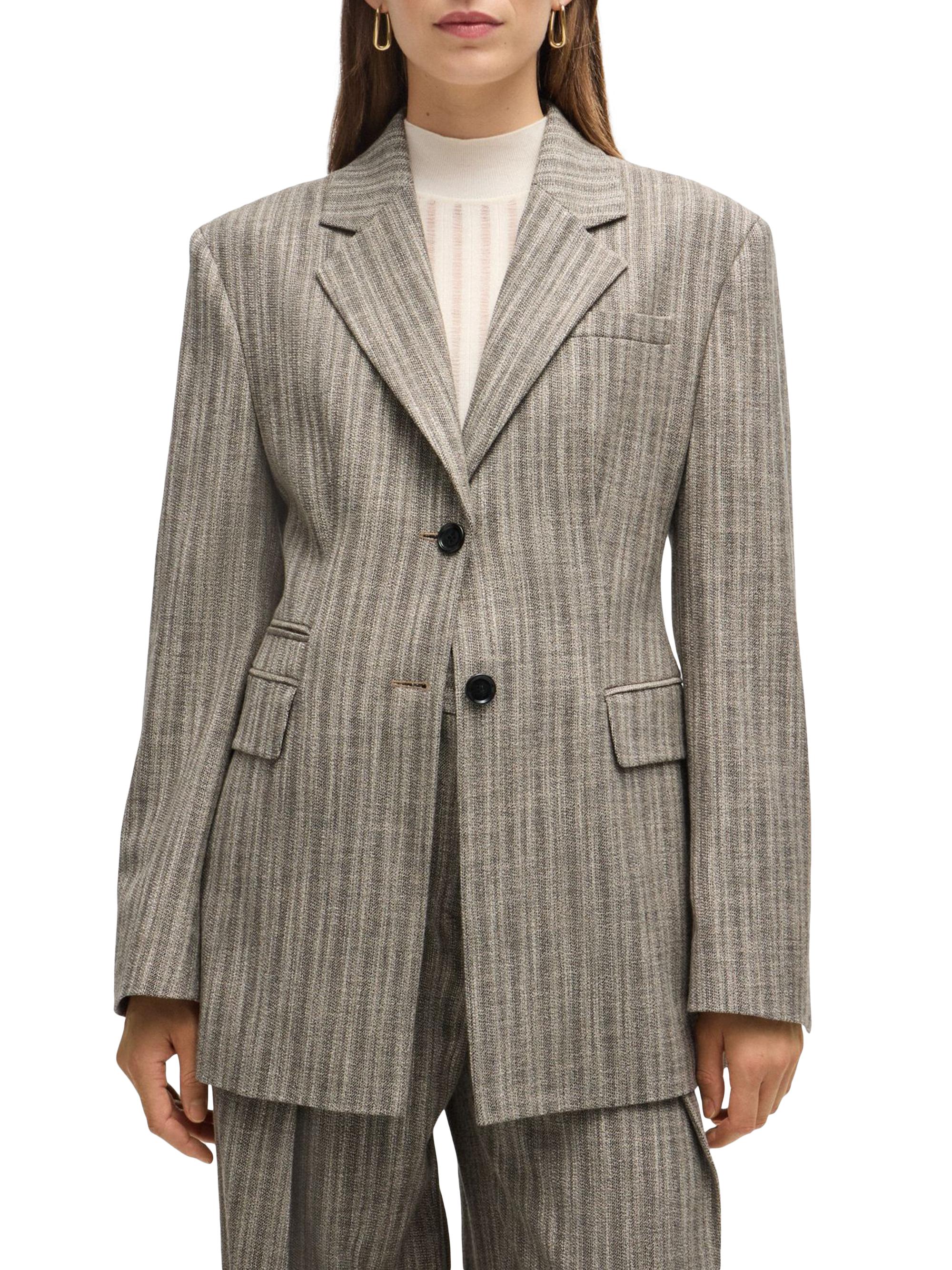 BOSS Women's Slim-Fit Jacket in Striped Stretch Cloth - Grey