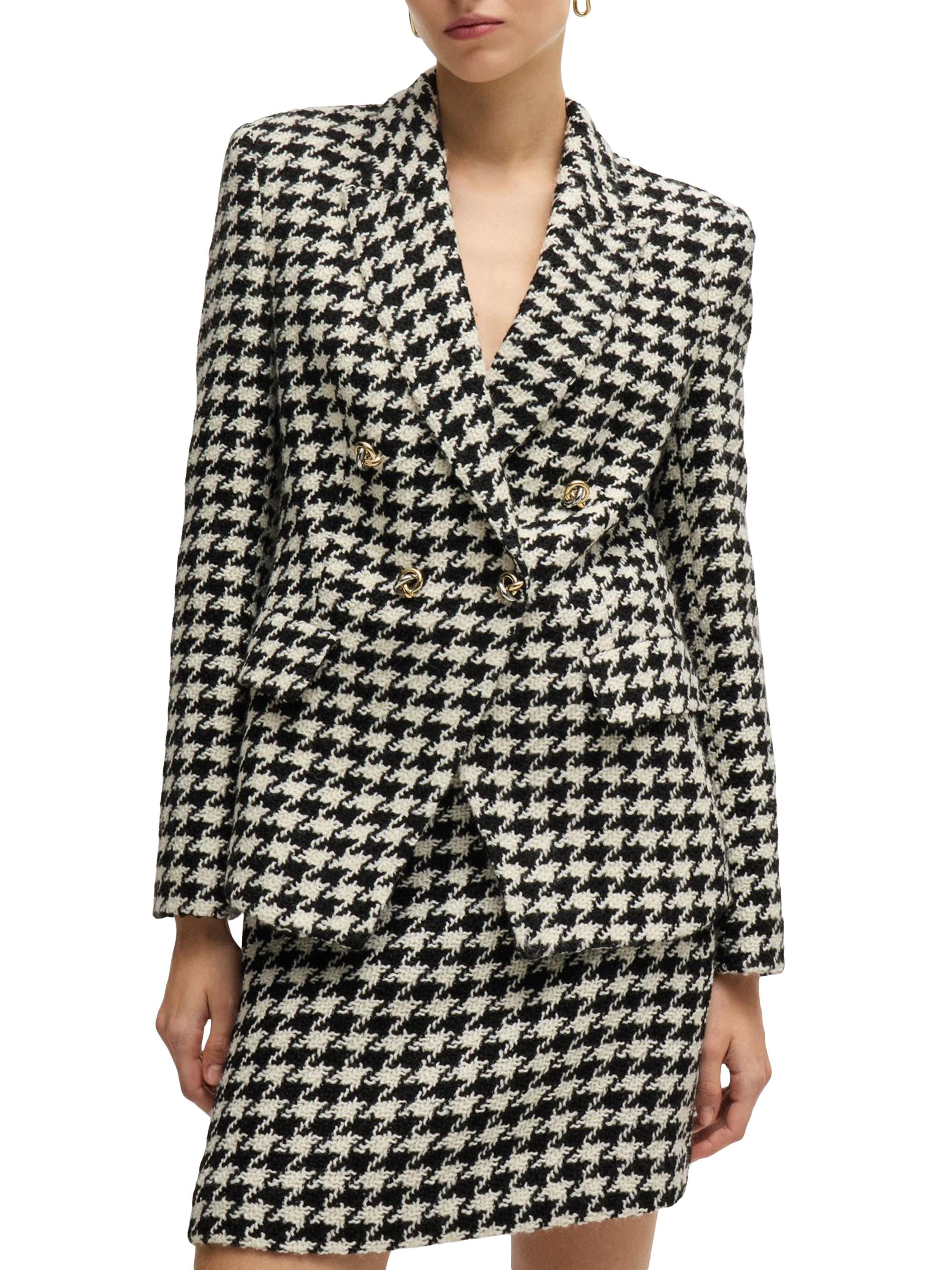 BOSS Women's Slim-Fit Jacket in Houndstooth Fabric - Black Multicolor
