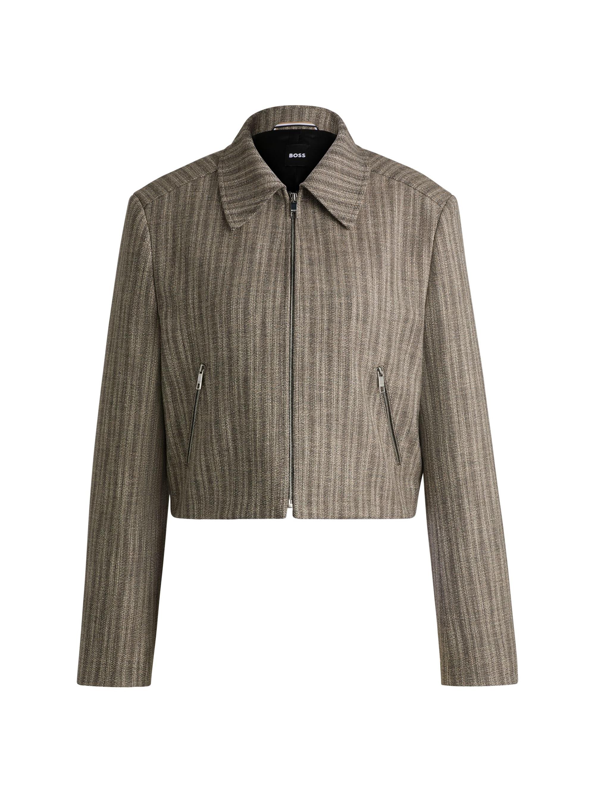 BOSS Women's Zip-Up Jacket in Striped Melange Cloth - Grey