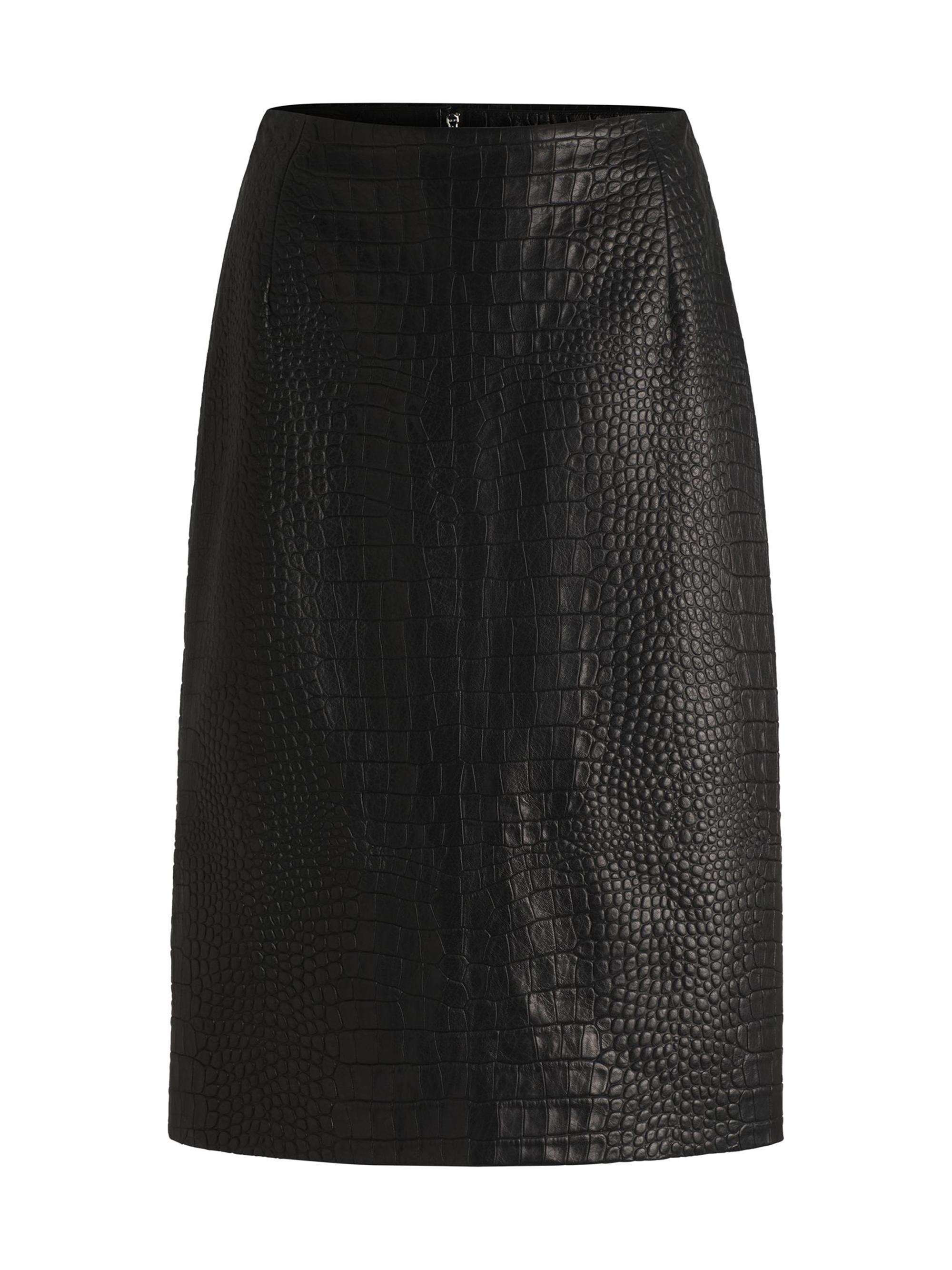 BOSS Women's Pencil Skirt in Crocodile-Embossed Leather - Black