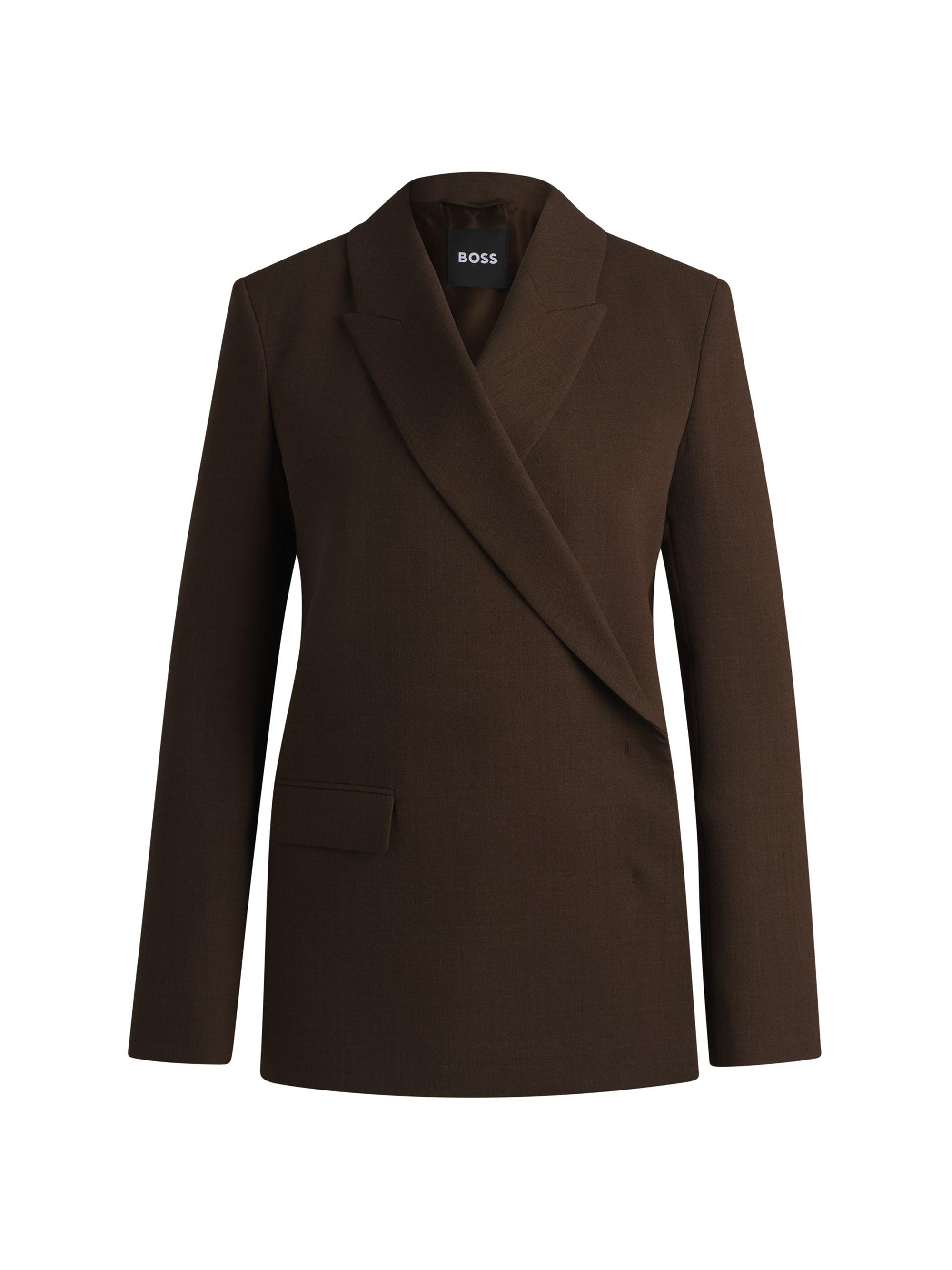 BOSS Women's Wrap-Front Blazer in Melange Wool Crepe - Brown