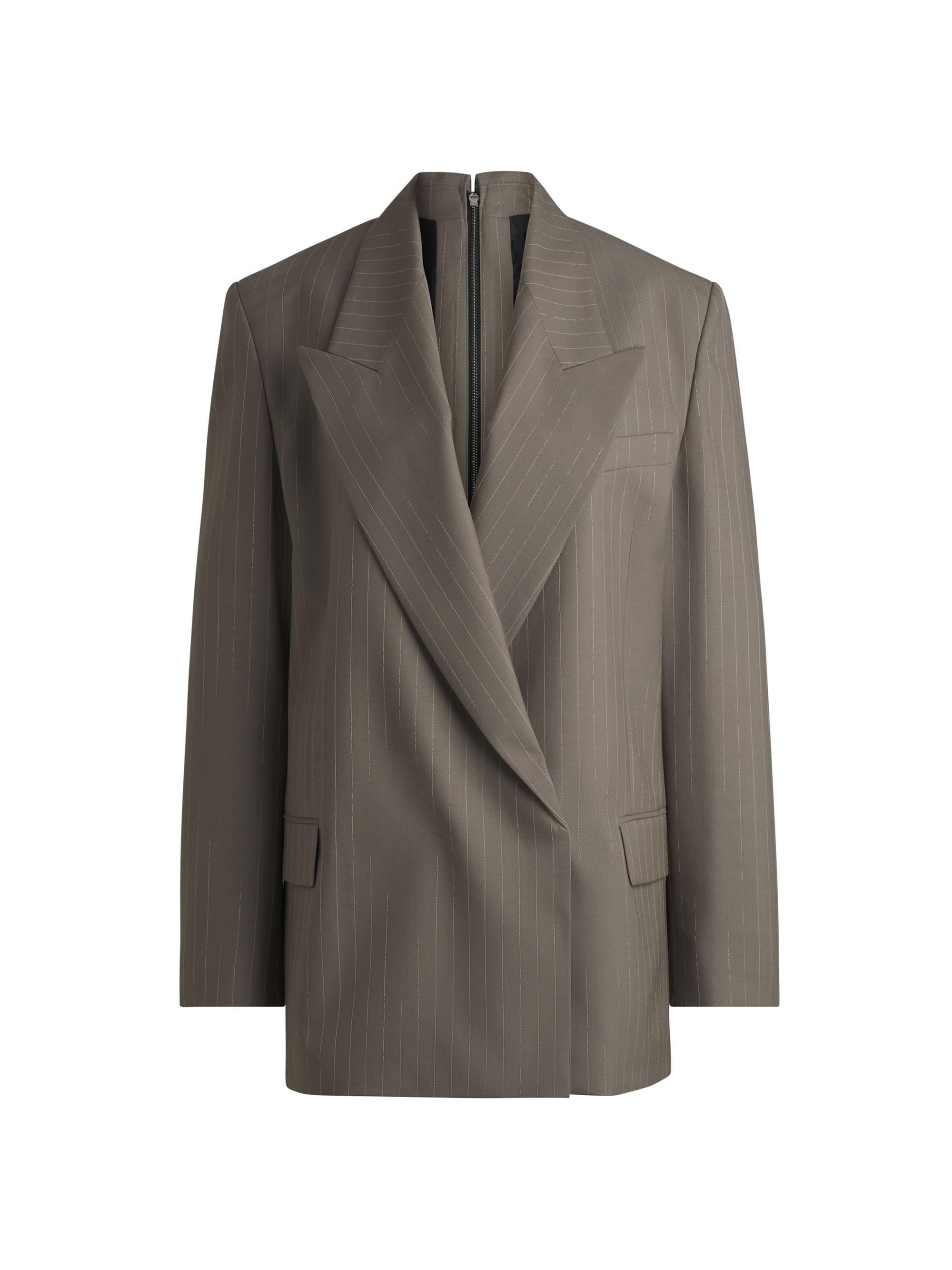 BOSS Women's Rear-Zip Blazer in Pinstripe Virgin Wool - Green