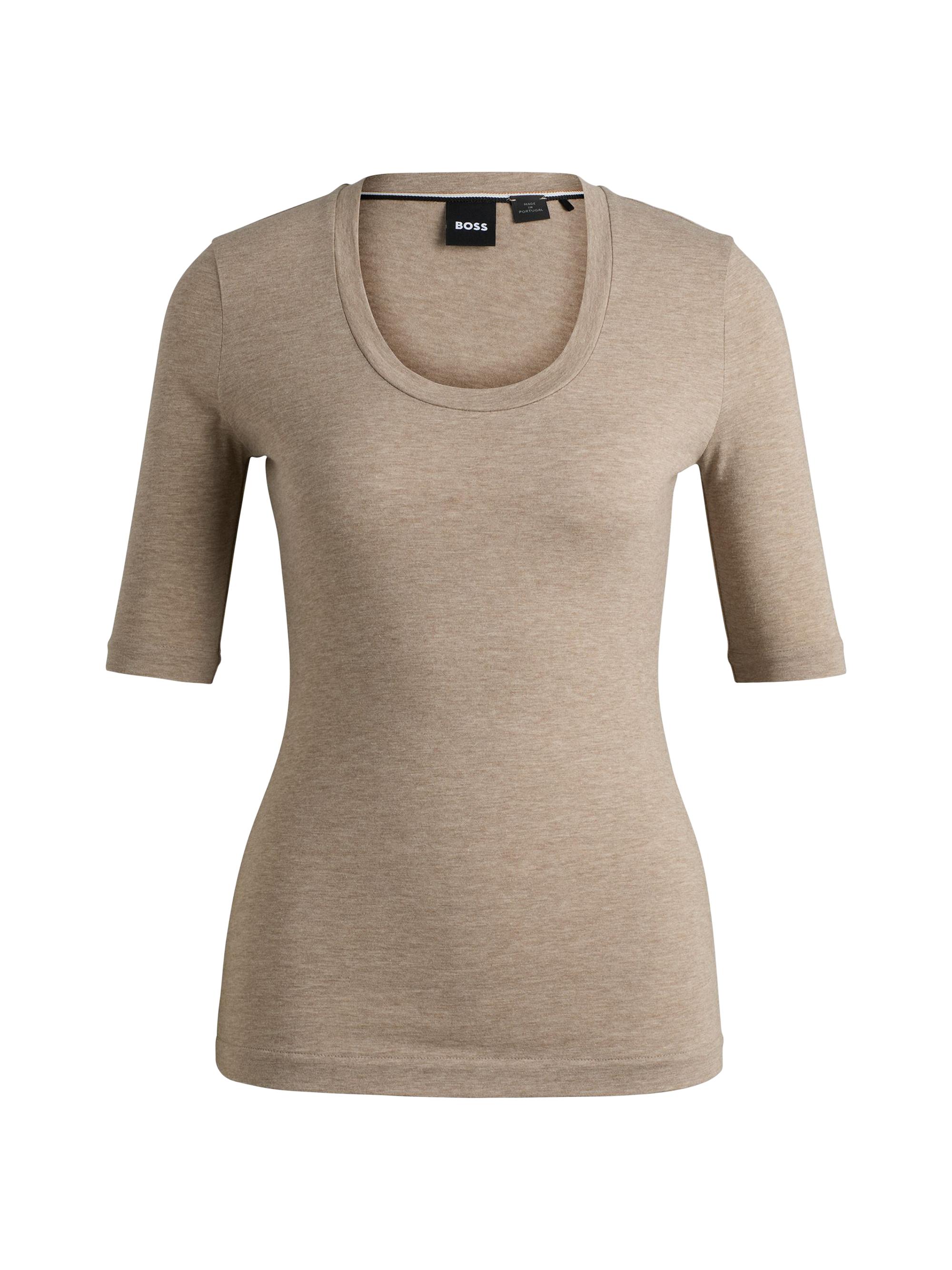 BOSS Women's Scoop-neck Top in Wool and Cotton - Beige
