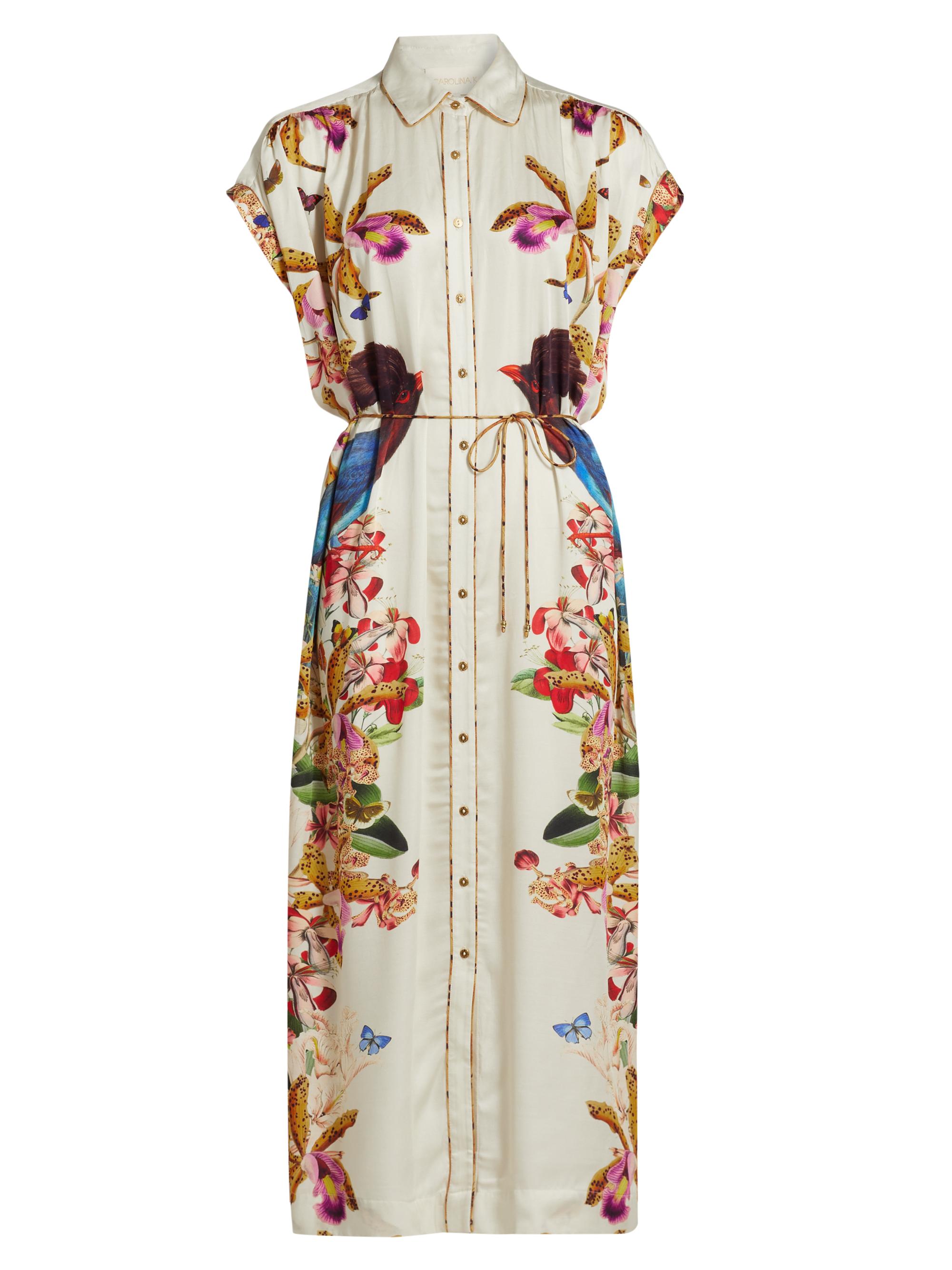 Carolina K Women's Valerie Floral Satin Button-Front Caftan - Divine Birds White