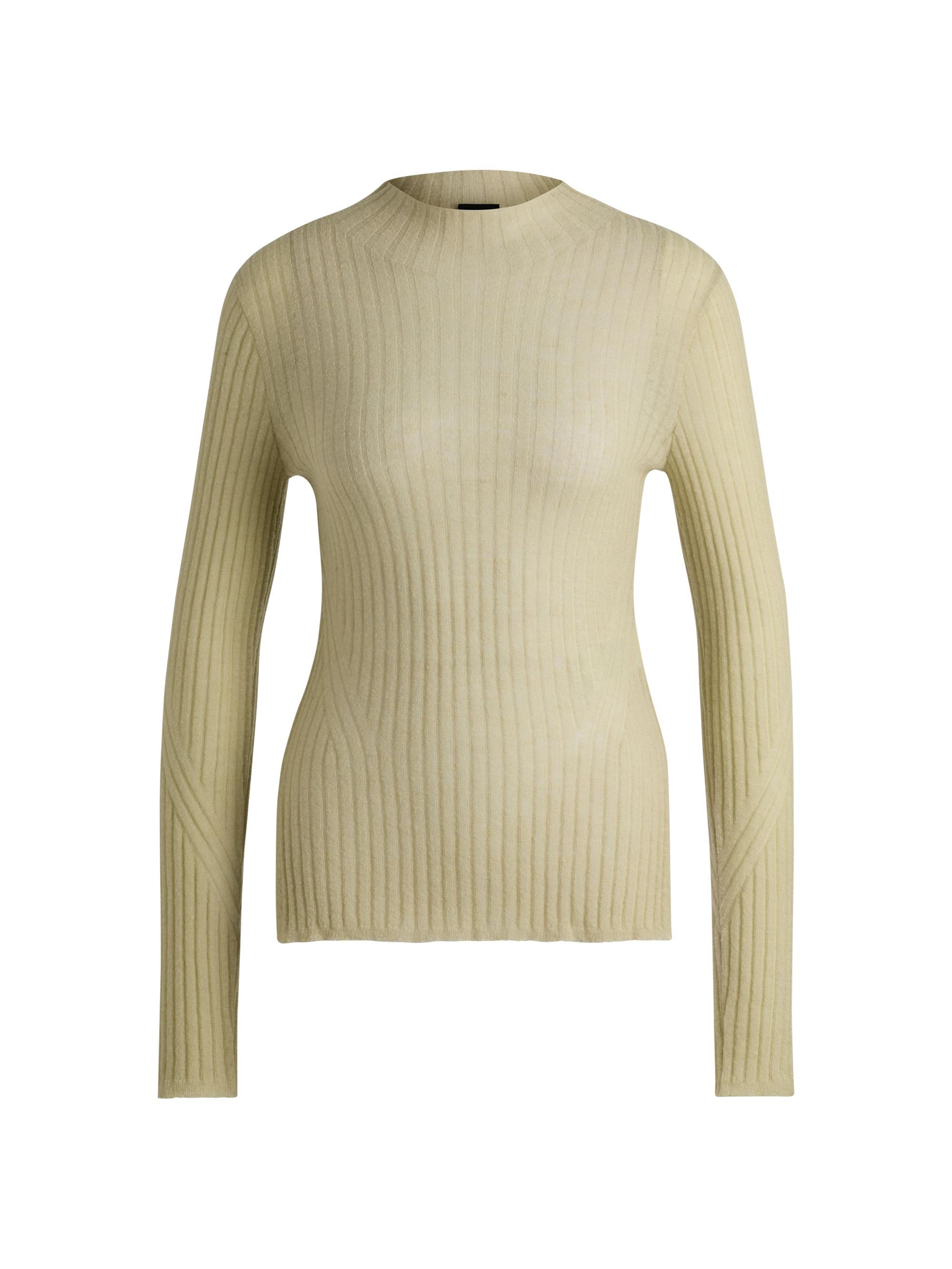 BOSS Women's Wool-Blend Slim-Fit Sweater with Side Slits - Khaki