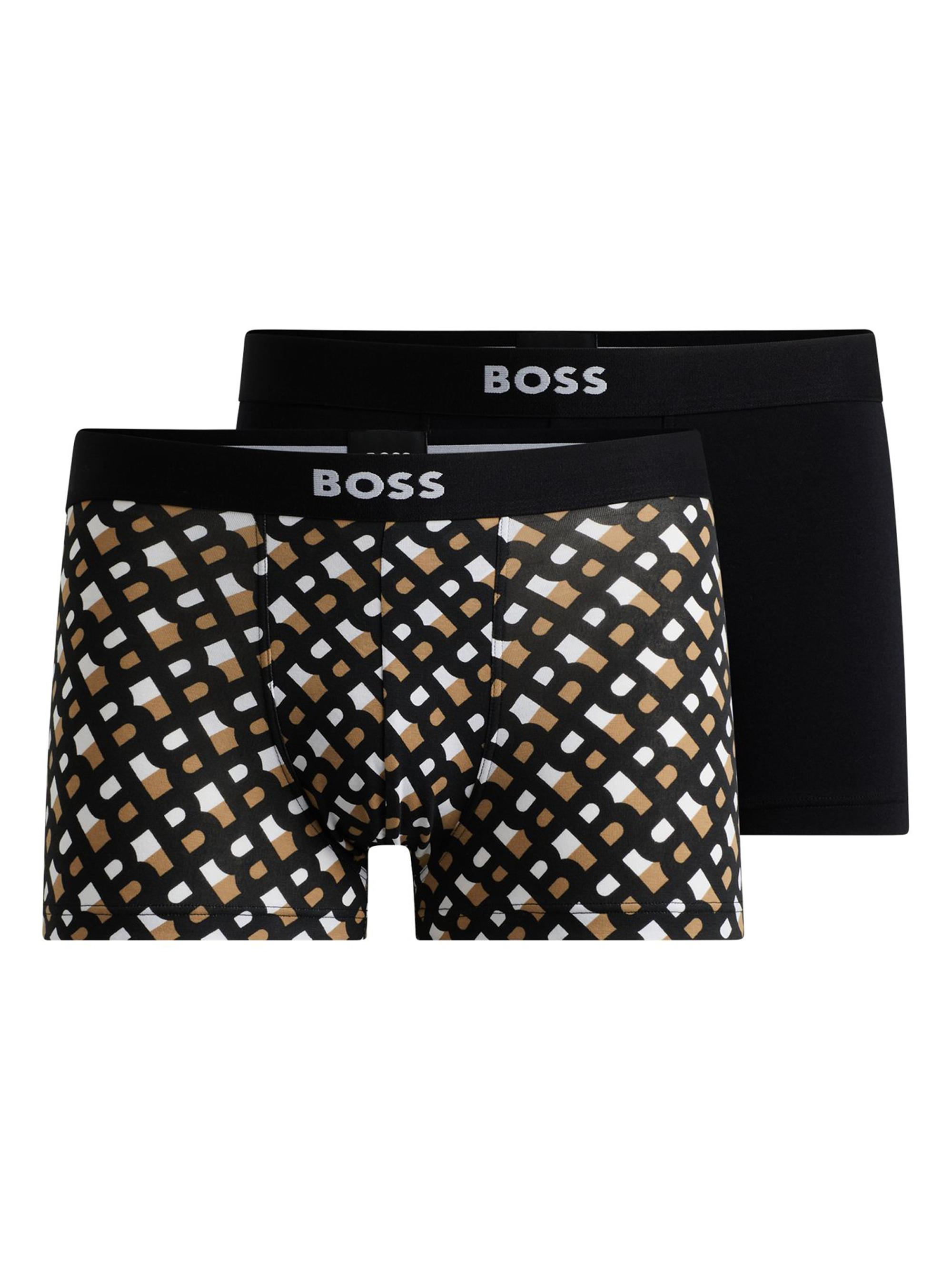 BOSS Men's Two-Pack of Stretch-Cotton Trunks with Logo Waistbands - Patterned Green