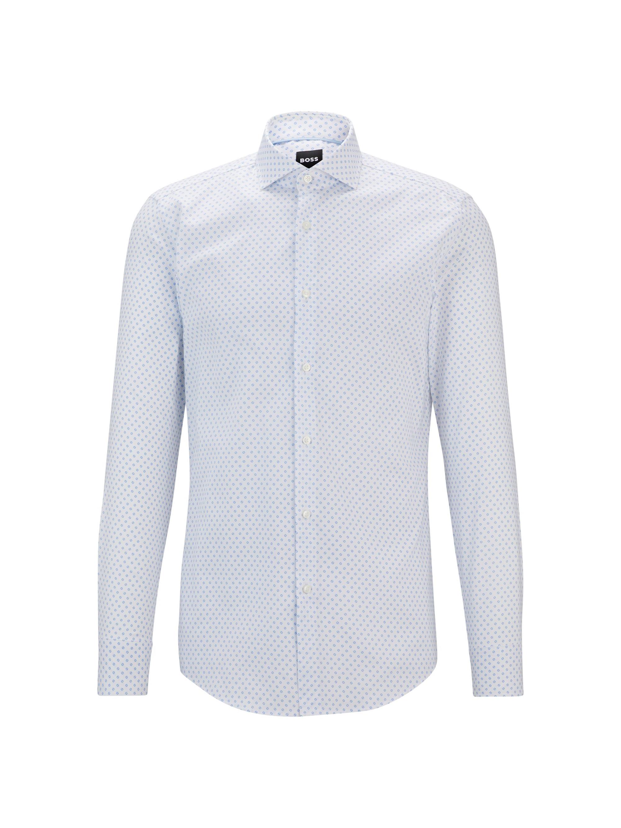 BOSS Men's Slim-Fit Shirt in Printed Stretch Cotton - Light Blue