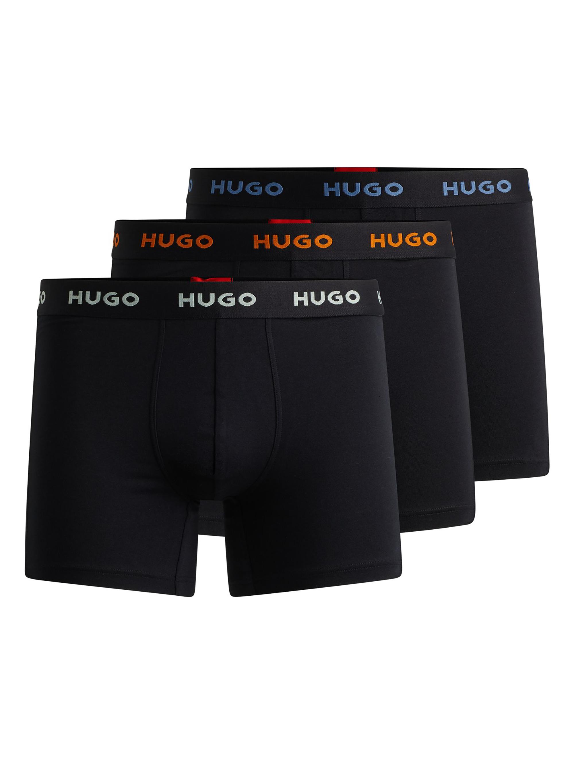 HUGO Men's Three-Pack of Stretch-Cotton Boxer Briefs with Logos - Patterned Blue