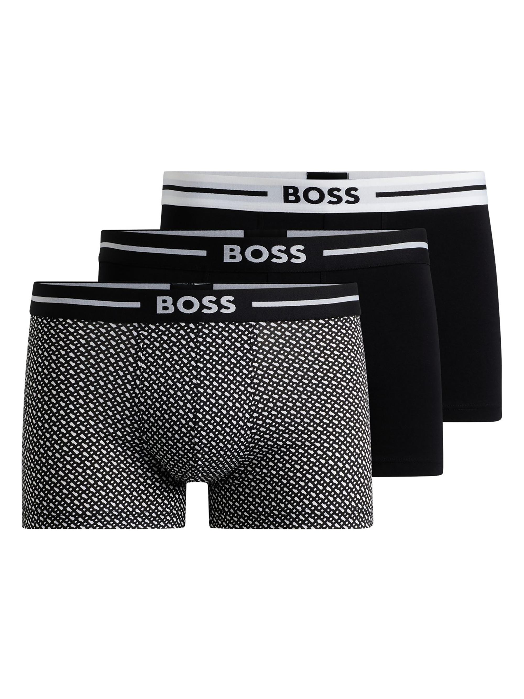 BOSS Men's Three-Pack of Stretch-Cotton Trunks with Logo Waistbands - Patterned