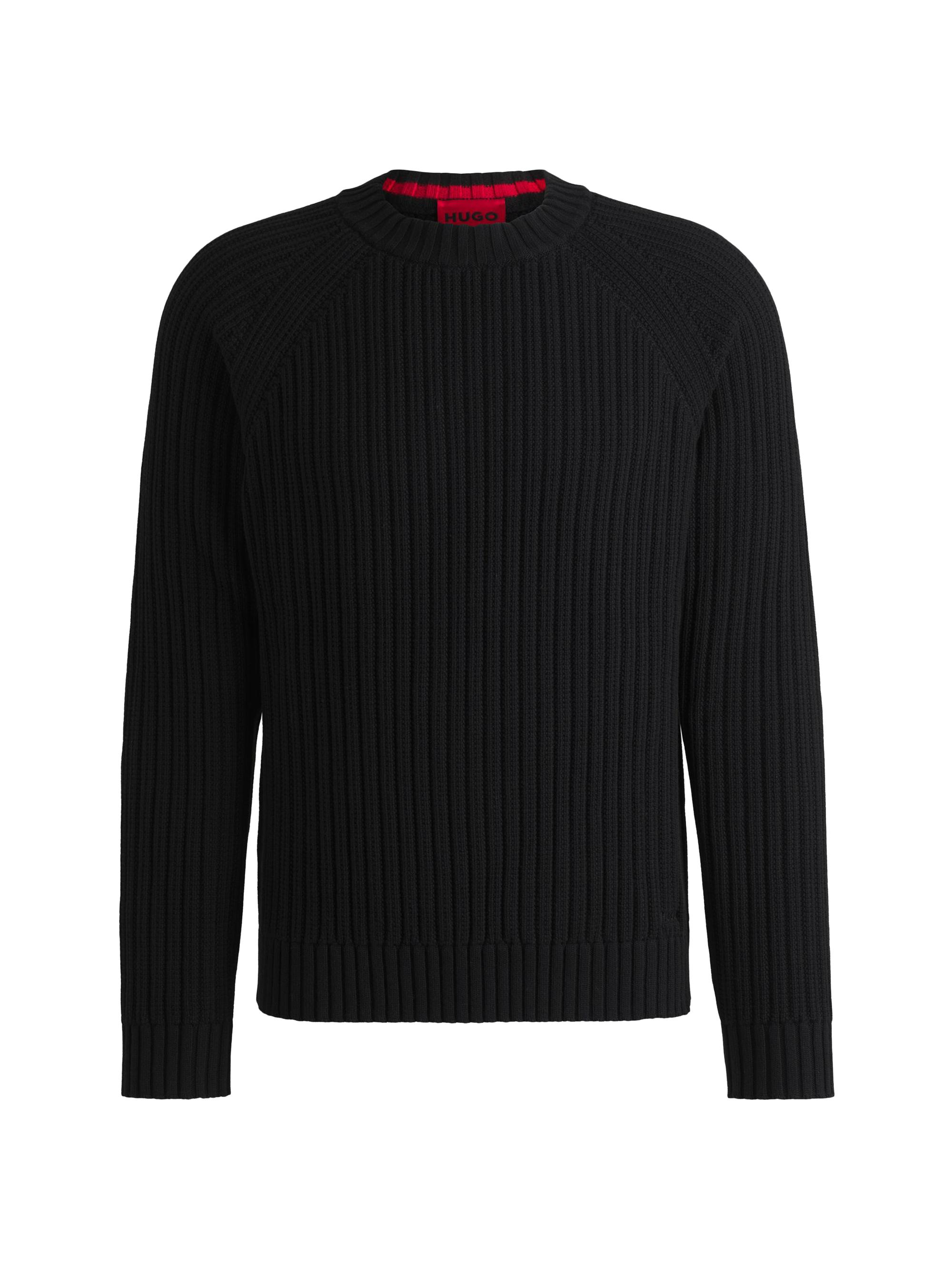 HUGO Men's Regular-Fit Sweater in Ribbed Cotton - Black