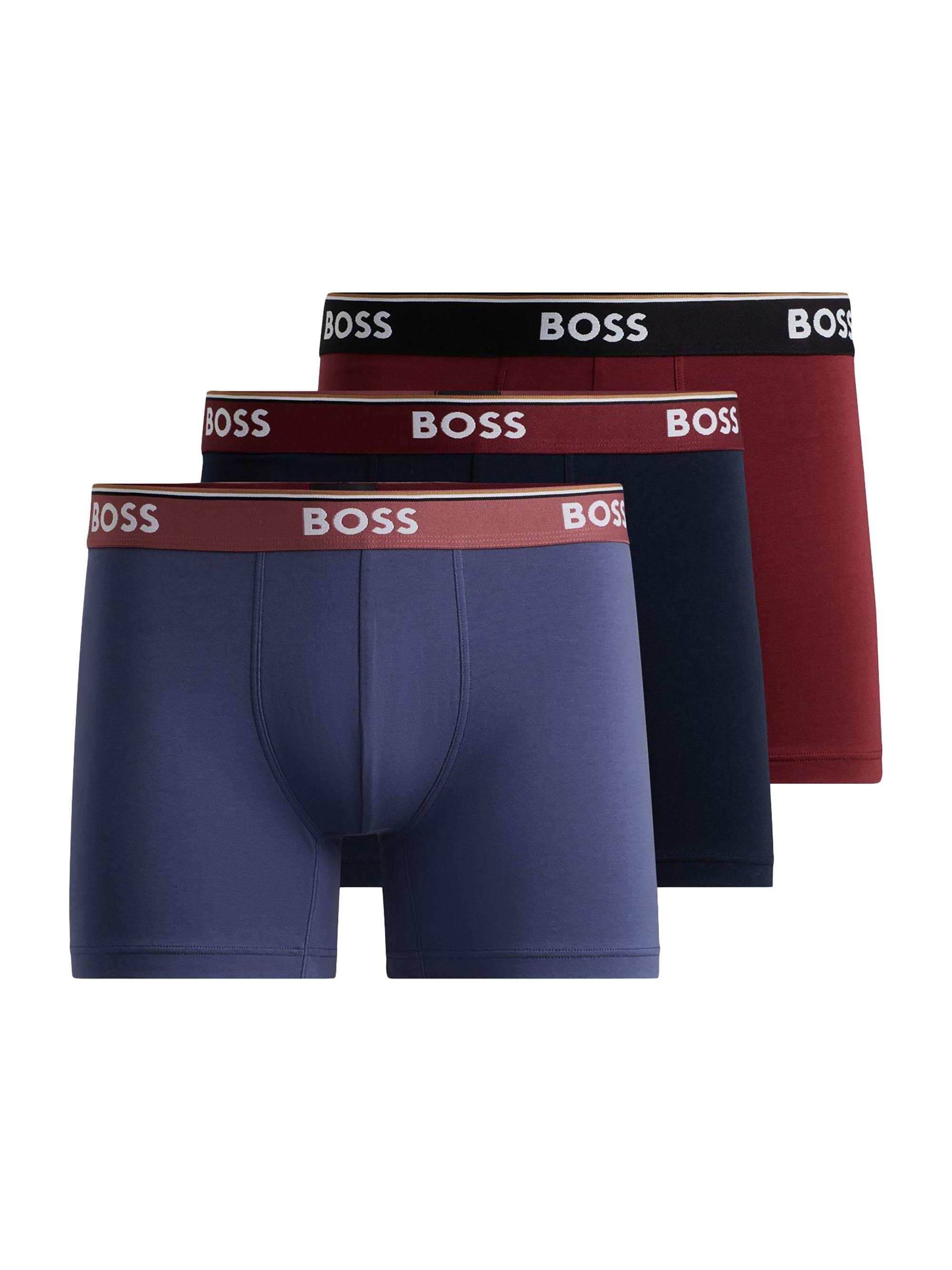 BOSS Men's Three-Pack of Stretch-Cotton Boxer Briefs with Logo Waistbands - Sorted Dark