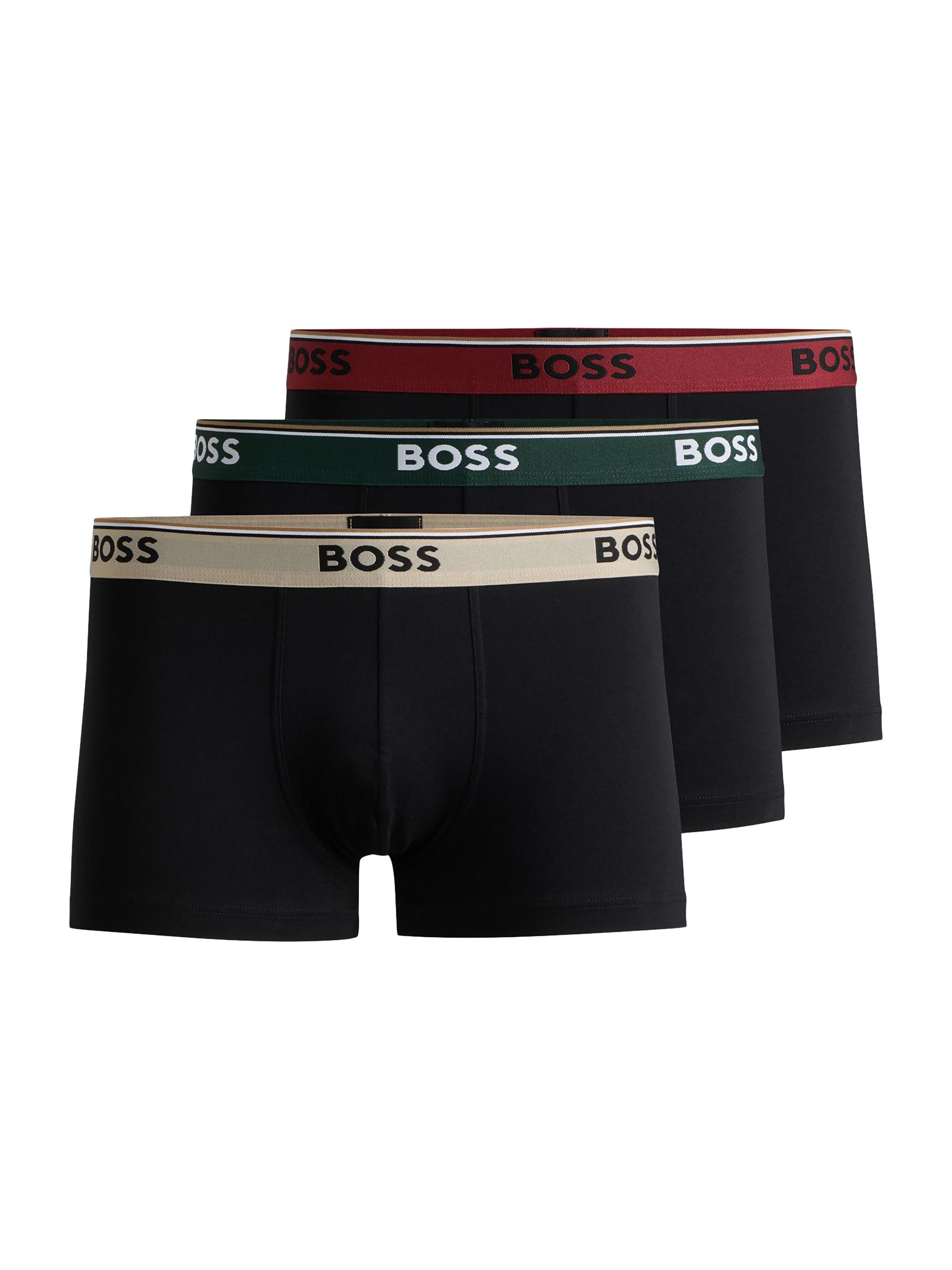 BOSS Men's Three-Pack of Stretch-Cotton Trunks with Logo Waistbands - Blue