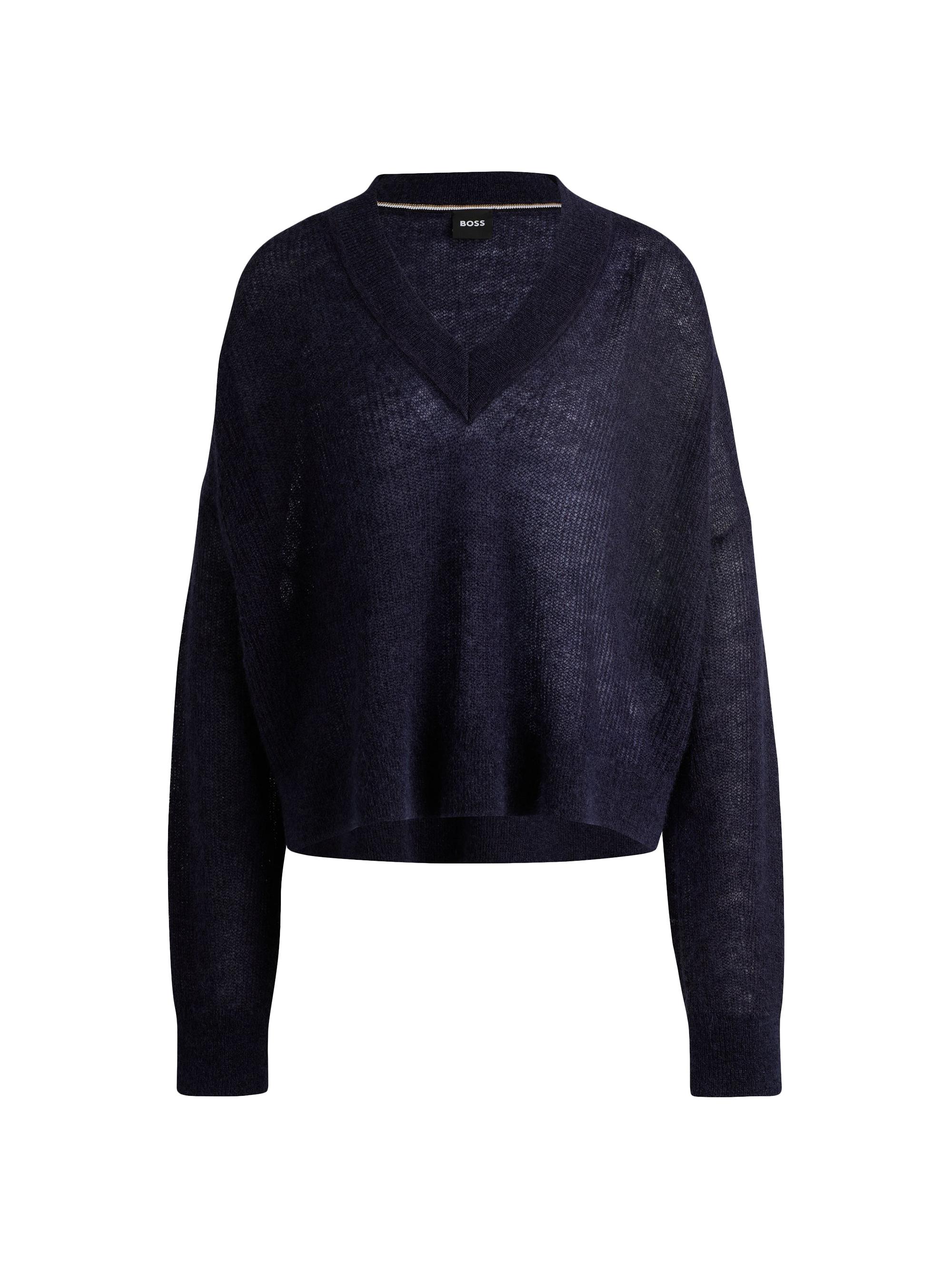 BOSS Women's V-Neck Sweater with Melange Effect - Blue