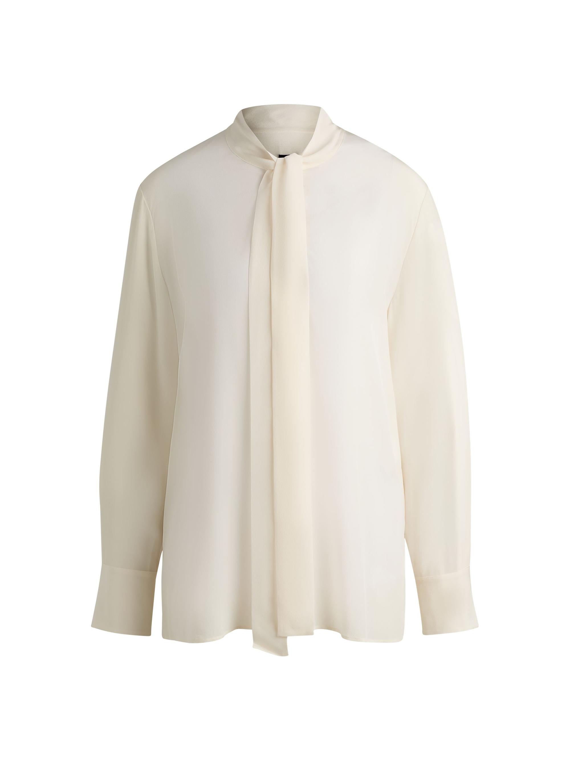 BOSS Women's Regular-Fit Blouse in Silk with Bow-Tie Collar - Black