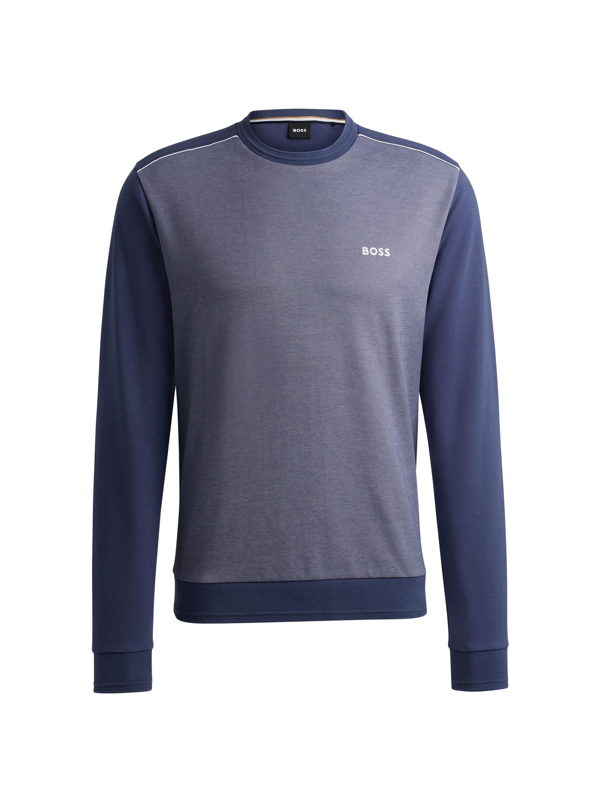 BOSS Men's Regular-Fit Sweatshirt with Jacquard Structure - Blue