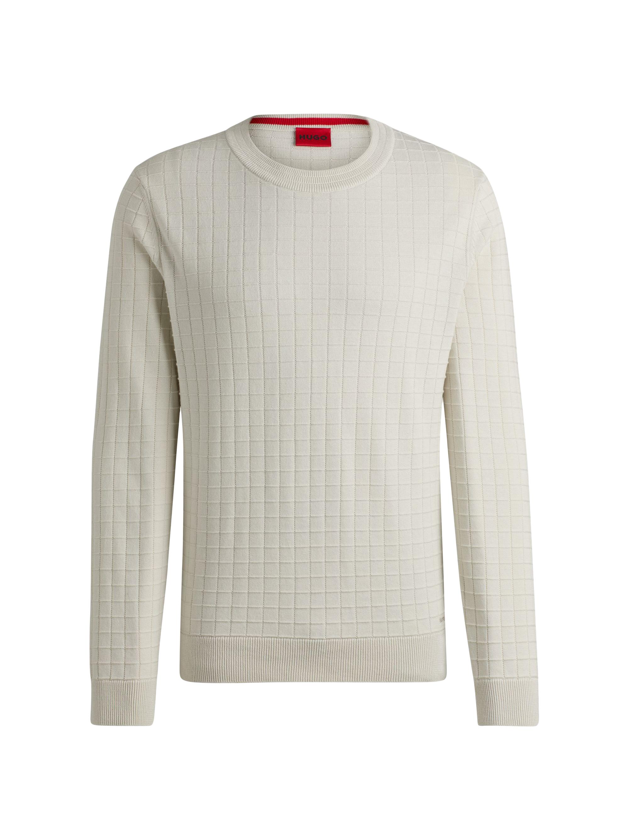 HUGO Men's Grid-Pattern Regular-Fit Sweater in Cotton - Natural