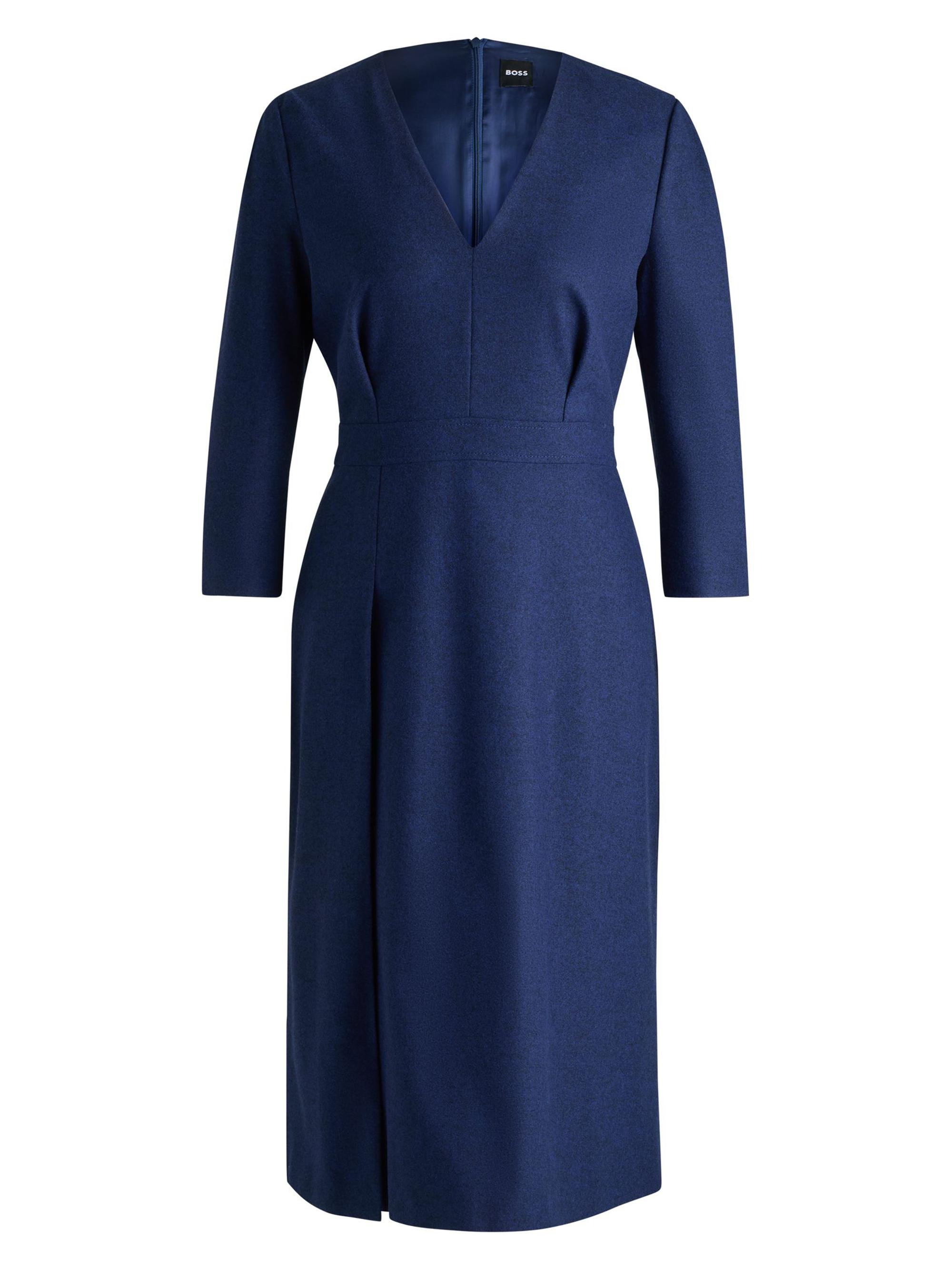 BOSS Women's V-Neck Dress in Stretch Flannel - Blue