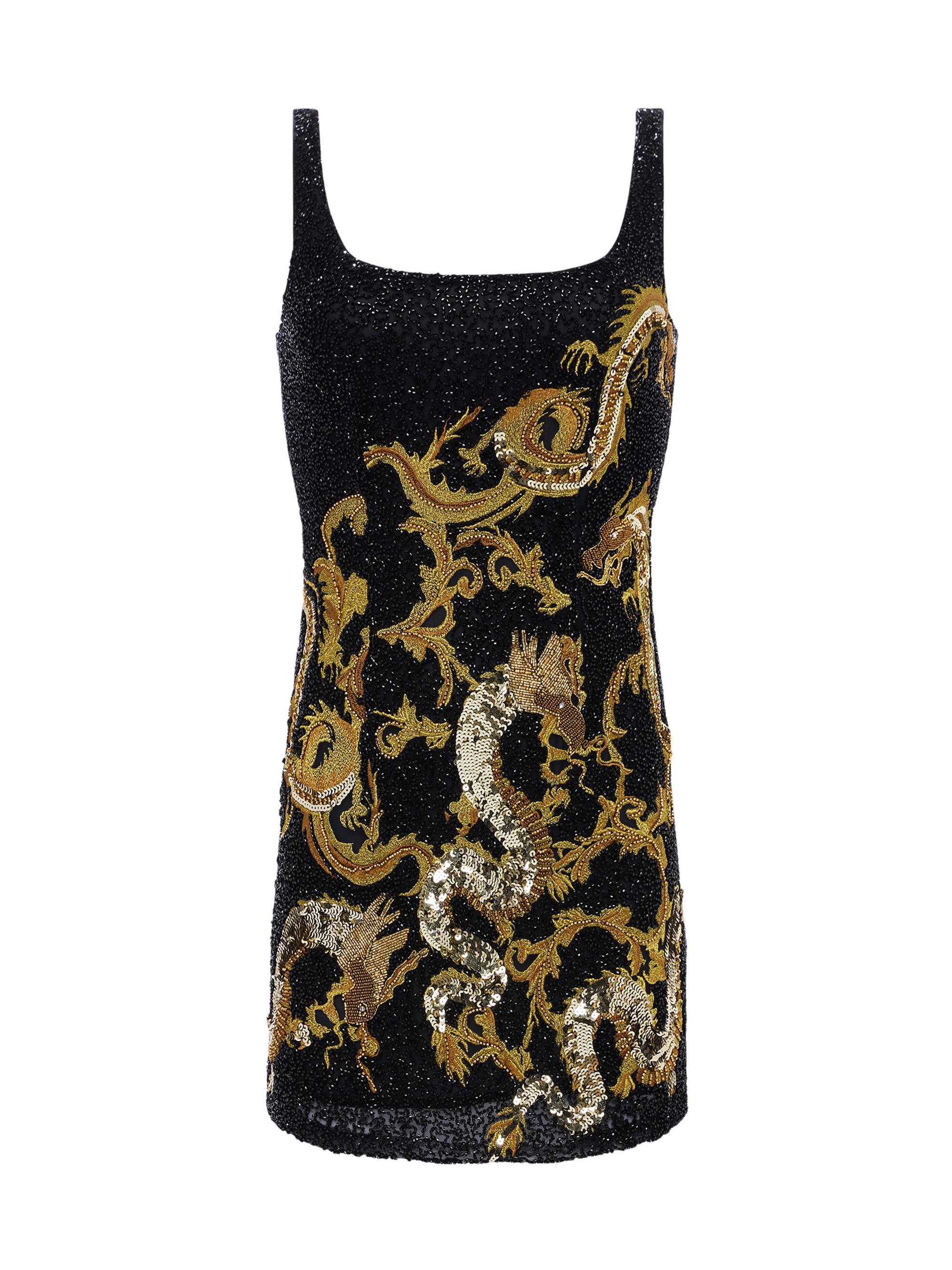 L'AGENCE Women's Inori Beaded Minidress - Black Gold Beaded Dragon