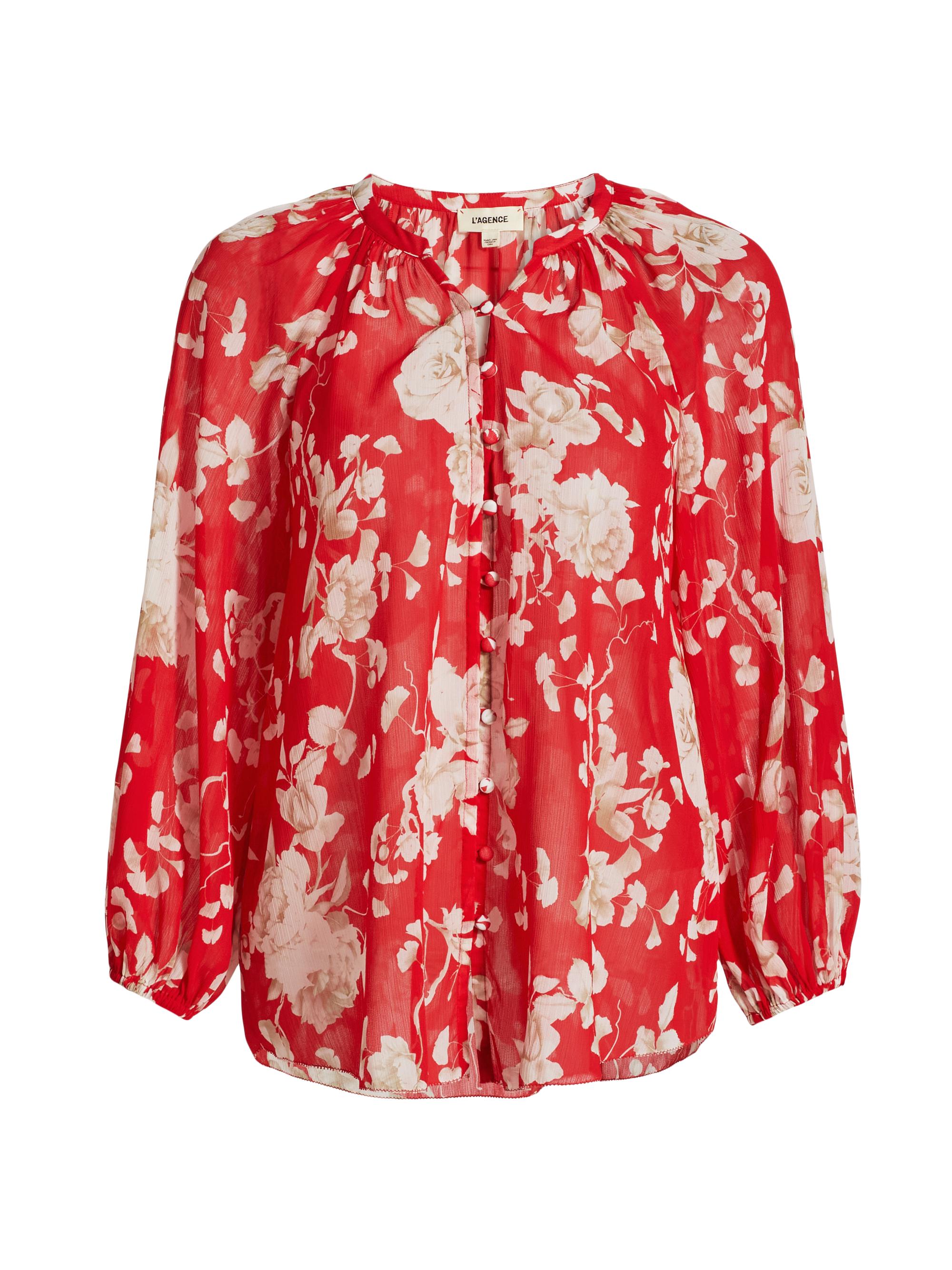 L'AGENCE Women's Teagan Floral Semi-Sheer Button-Front Blouse - Red  Ikebana