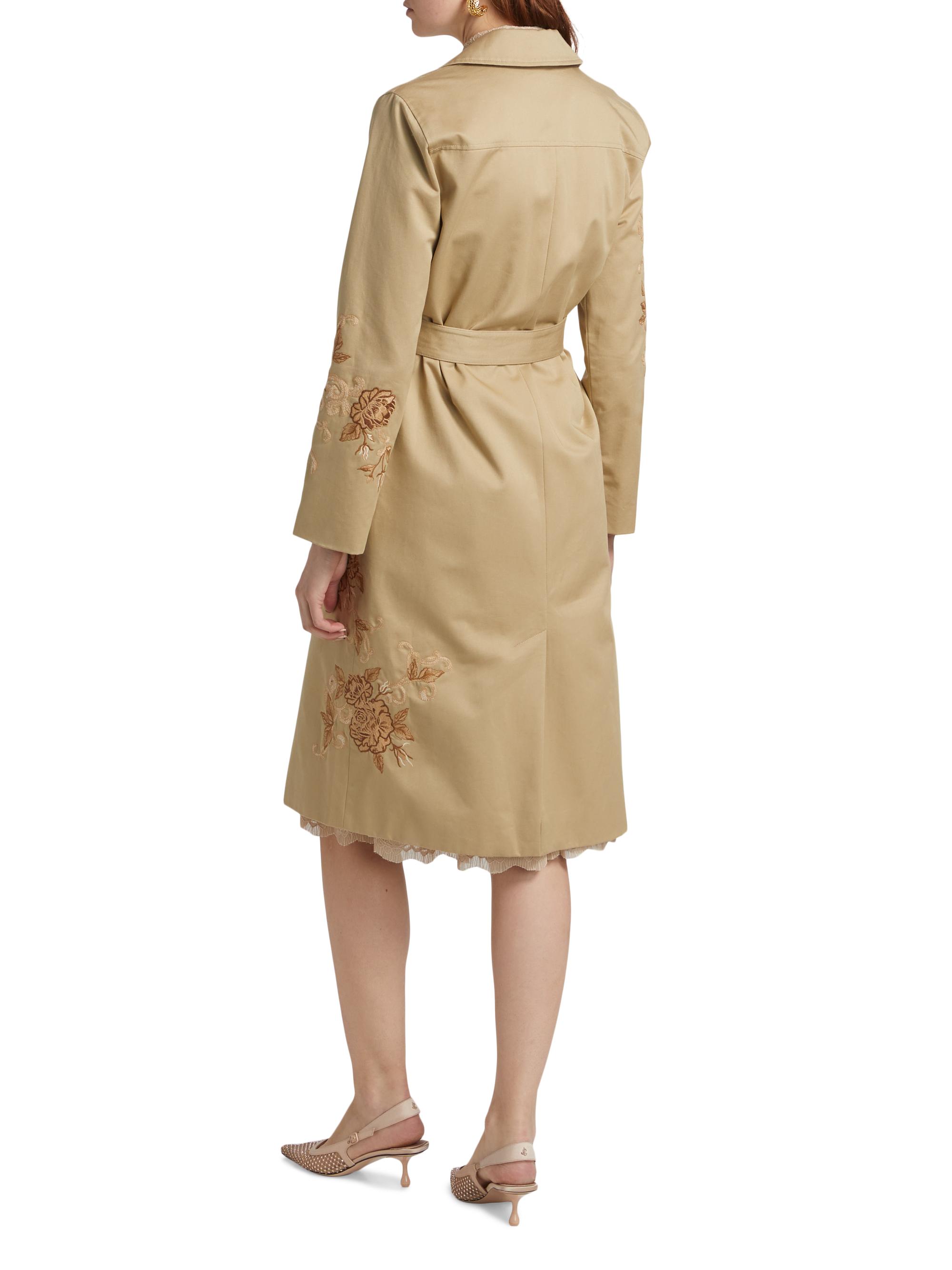 L'AGENCE Venus Floral-Embroidered Double-Breasted Trench Coat