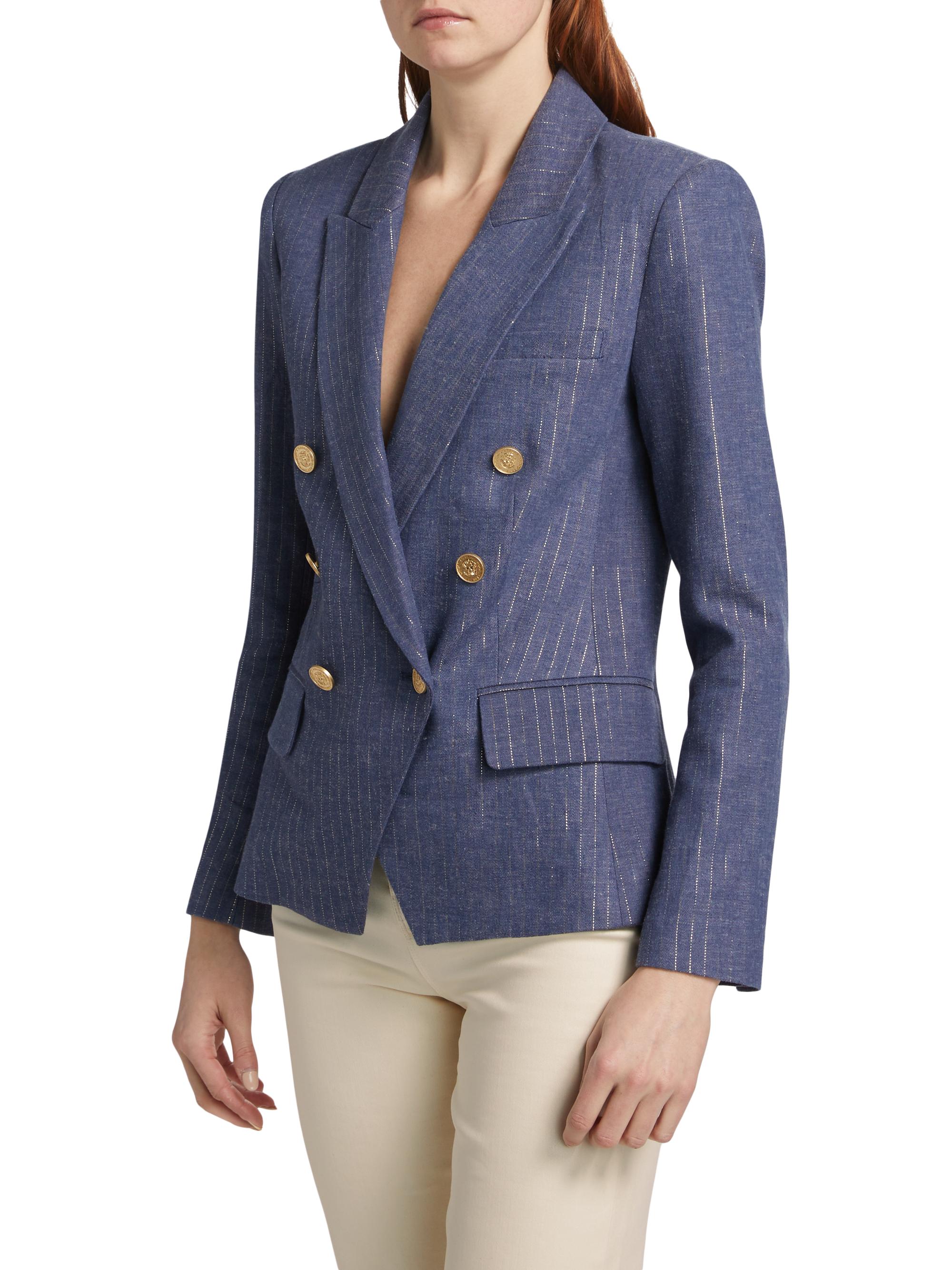 L'AGENCE Kenzie Pinstriped Cotton-Blend Double-Breasted Blazer
