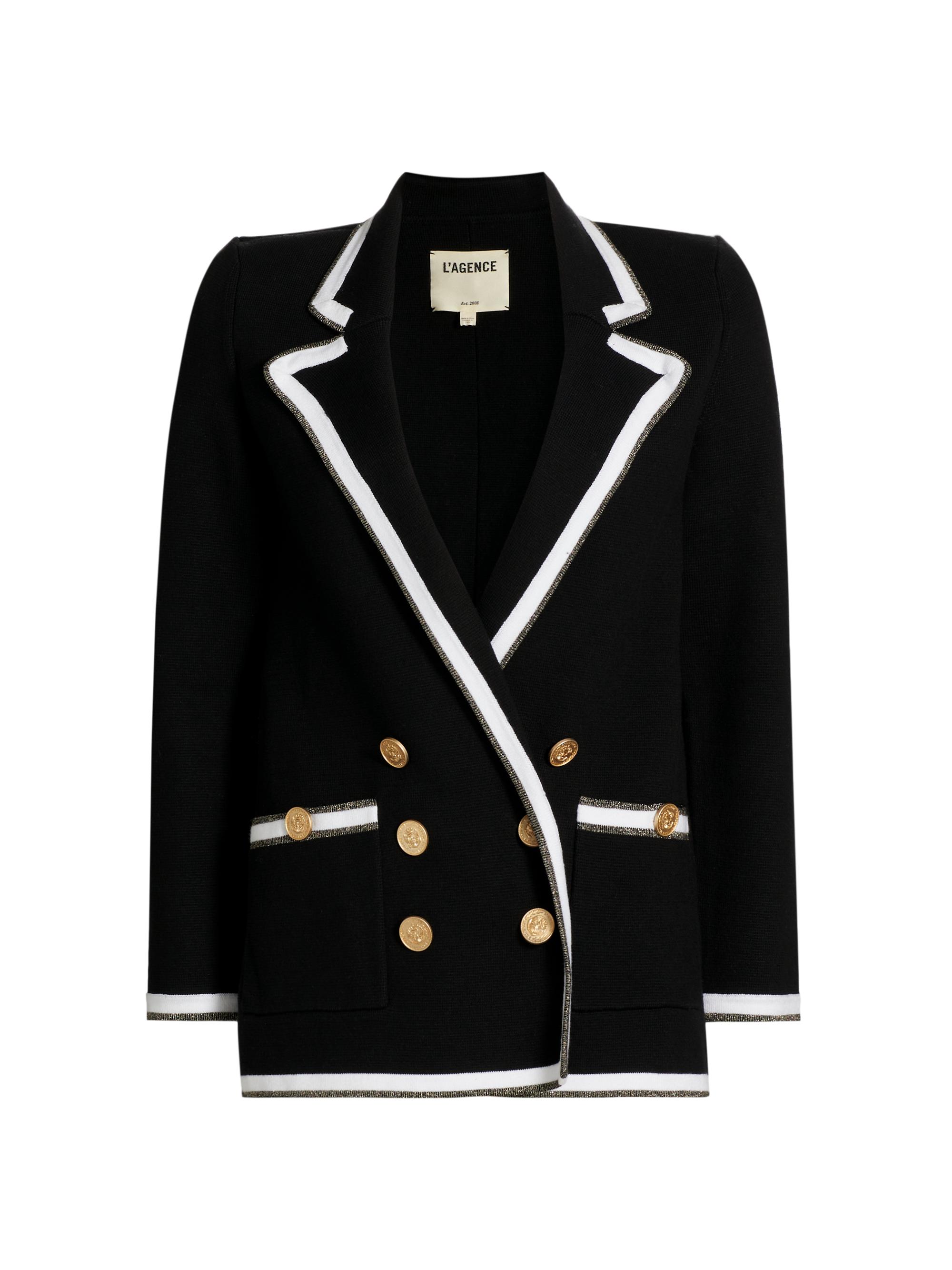 L'AGENCE Women's Kenji Boyfriend Blazer - Black White Gold Lurex