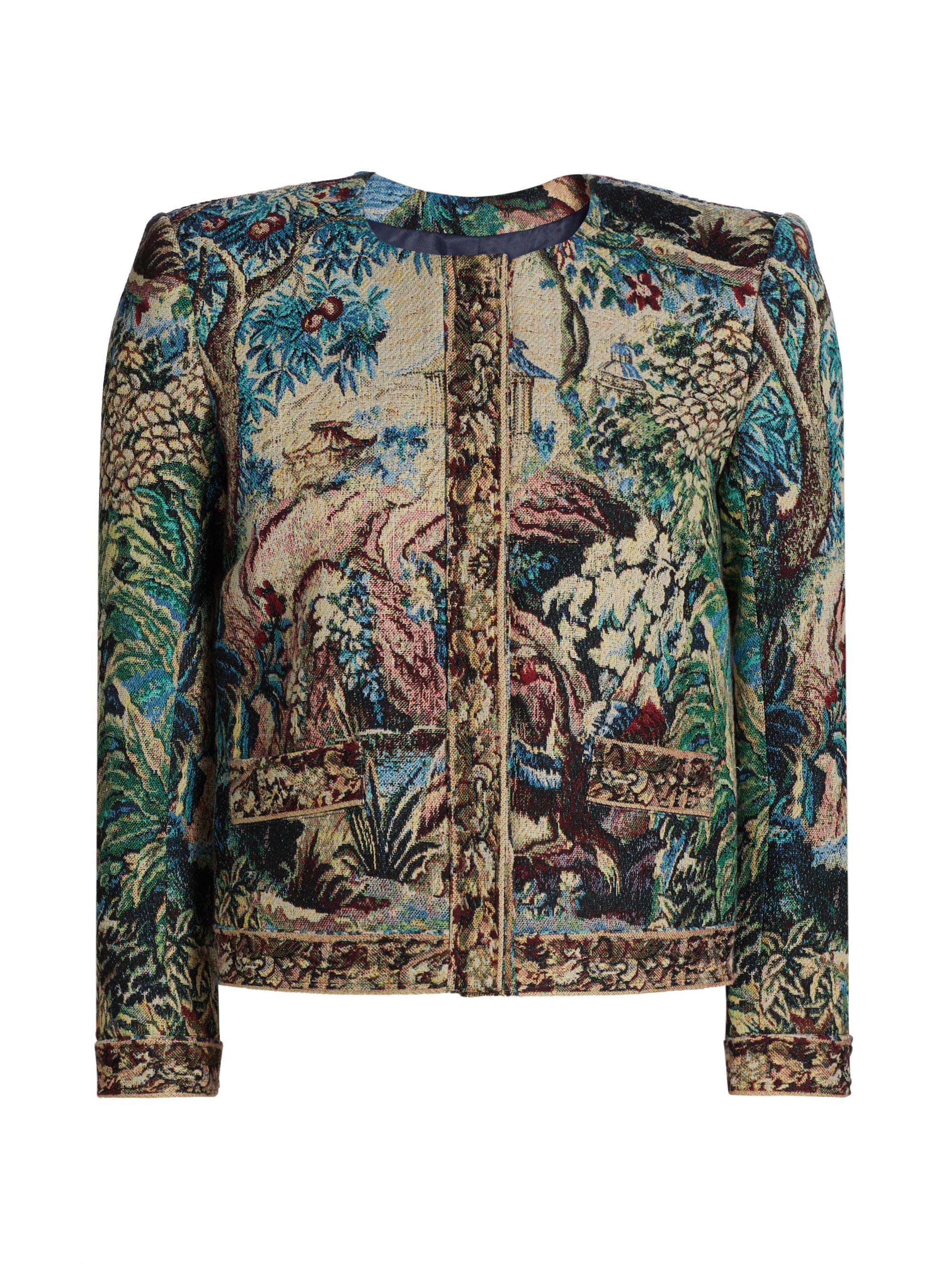 L'AGENCE Women's Lian Cotton-Blend Collarless Jacket - Multi Tapestry Print