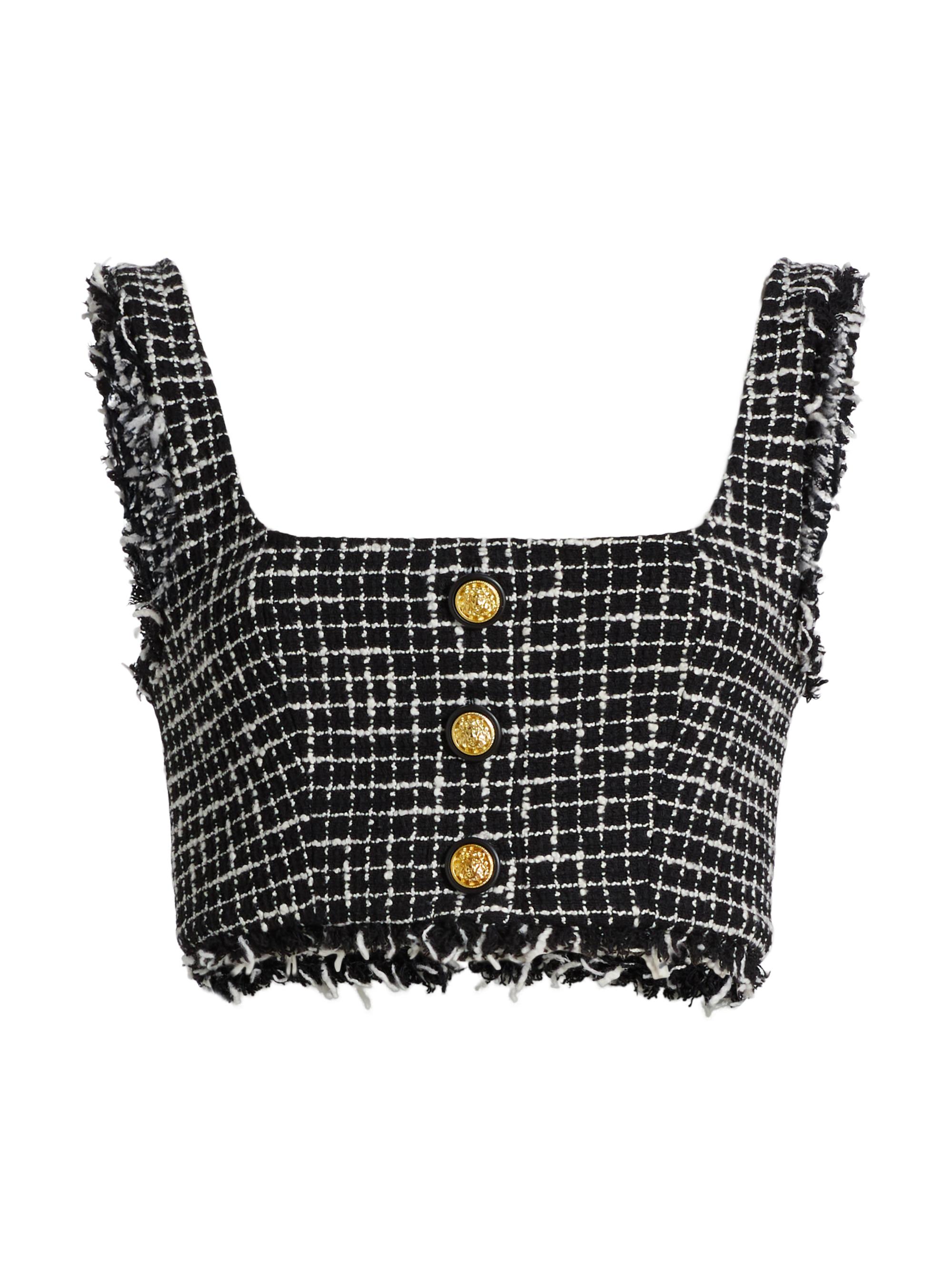 L'AGENCE Women's Maylin Raw-Edge Tweed Cotton-Blend Bralette Top - Black Ecru