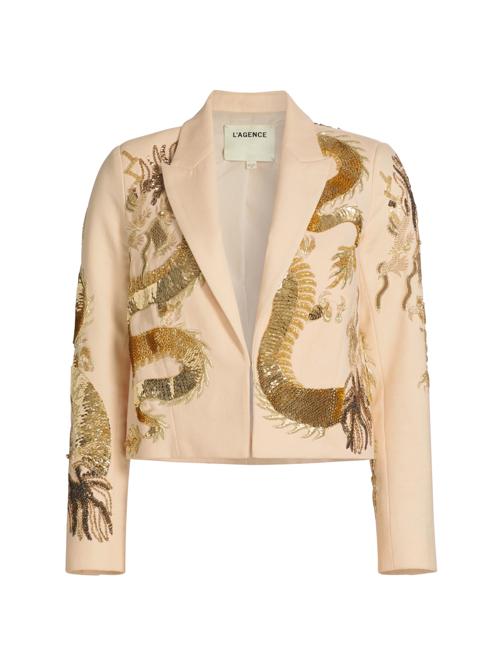 L'AGENCE Noely Sequin Dragon Cotton Blazer Saks Fifth Avenue