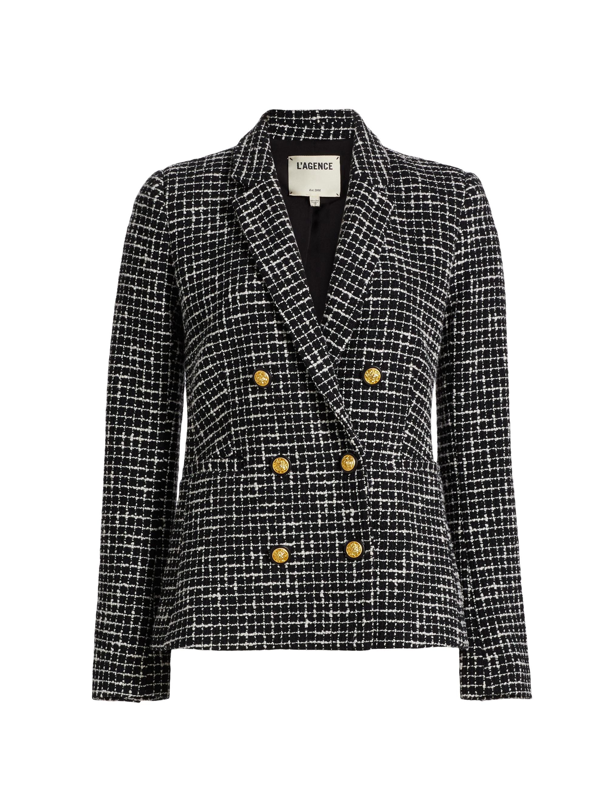 L'AGENCE Women's Colin Grid Double-Breasted Blazer - Black Ecru