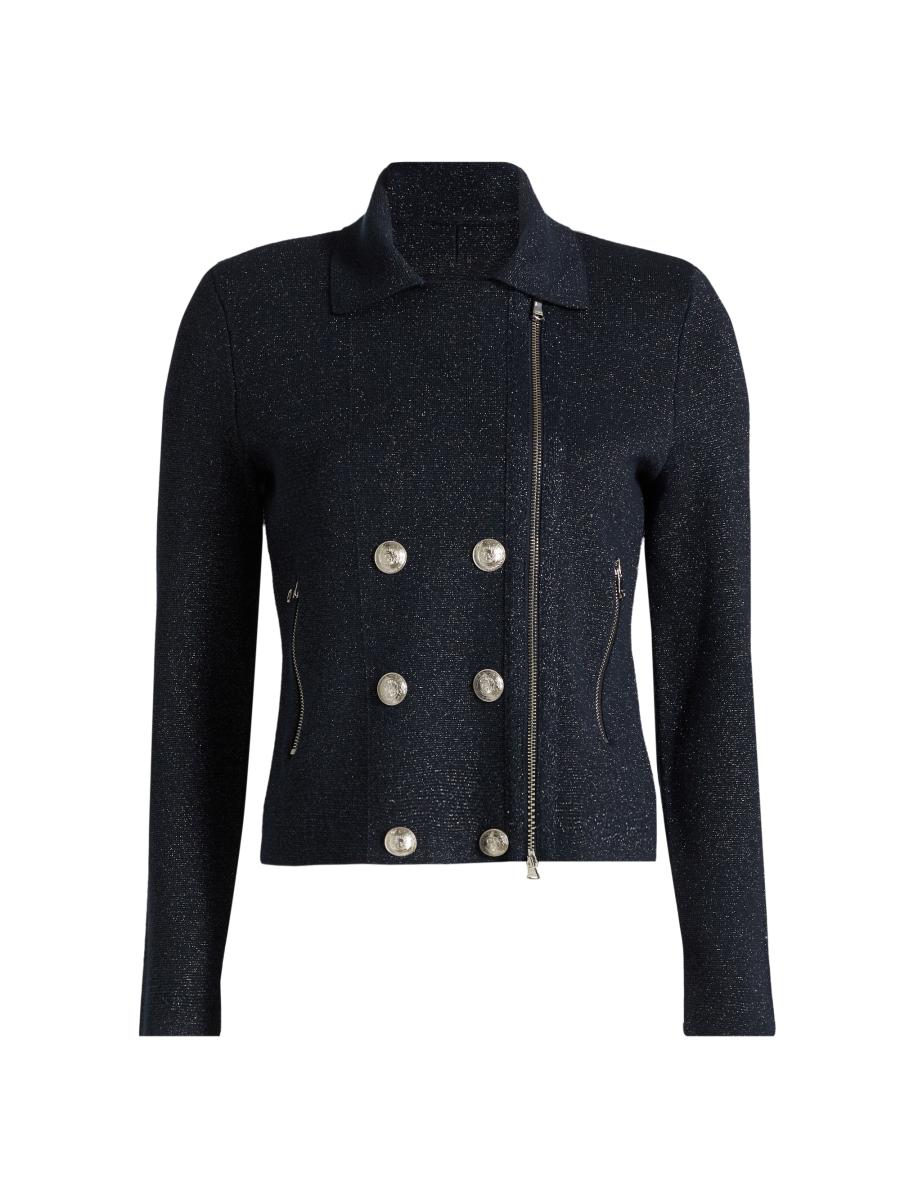 L'agence Women's Chia Cotton-blend Knit Biker Jacket In Midnight Nickel