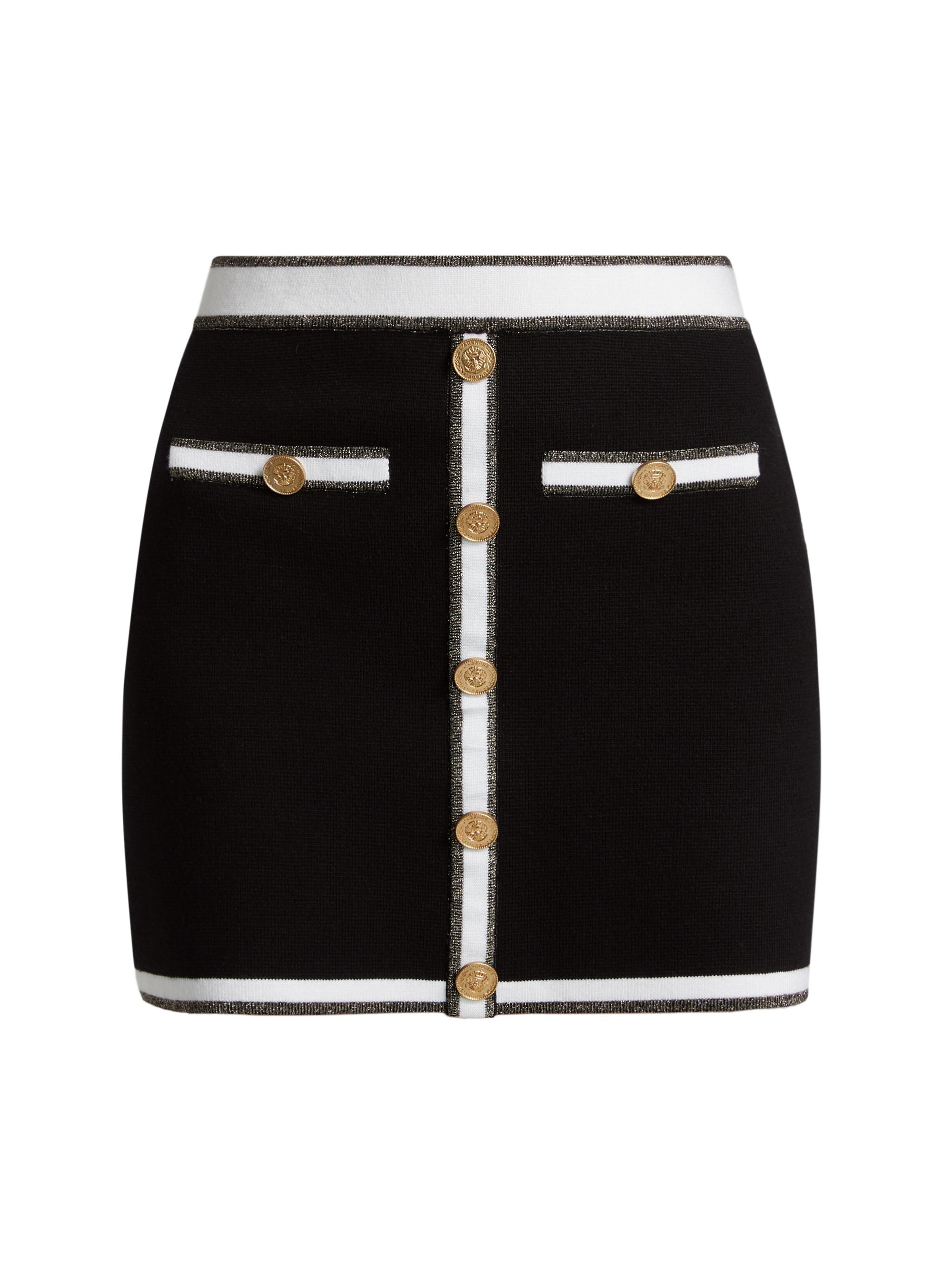 L'AGENCE Women's Emi Contrast Trim Miniskirt - Black White Gold Lurex