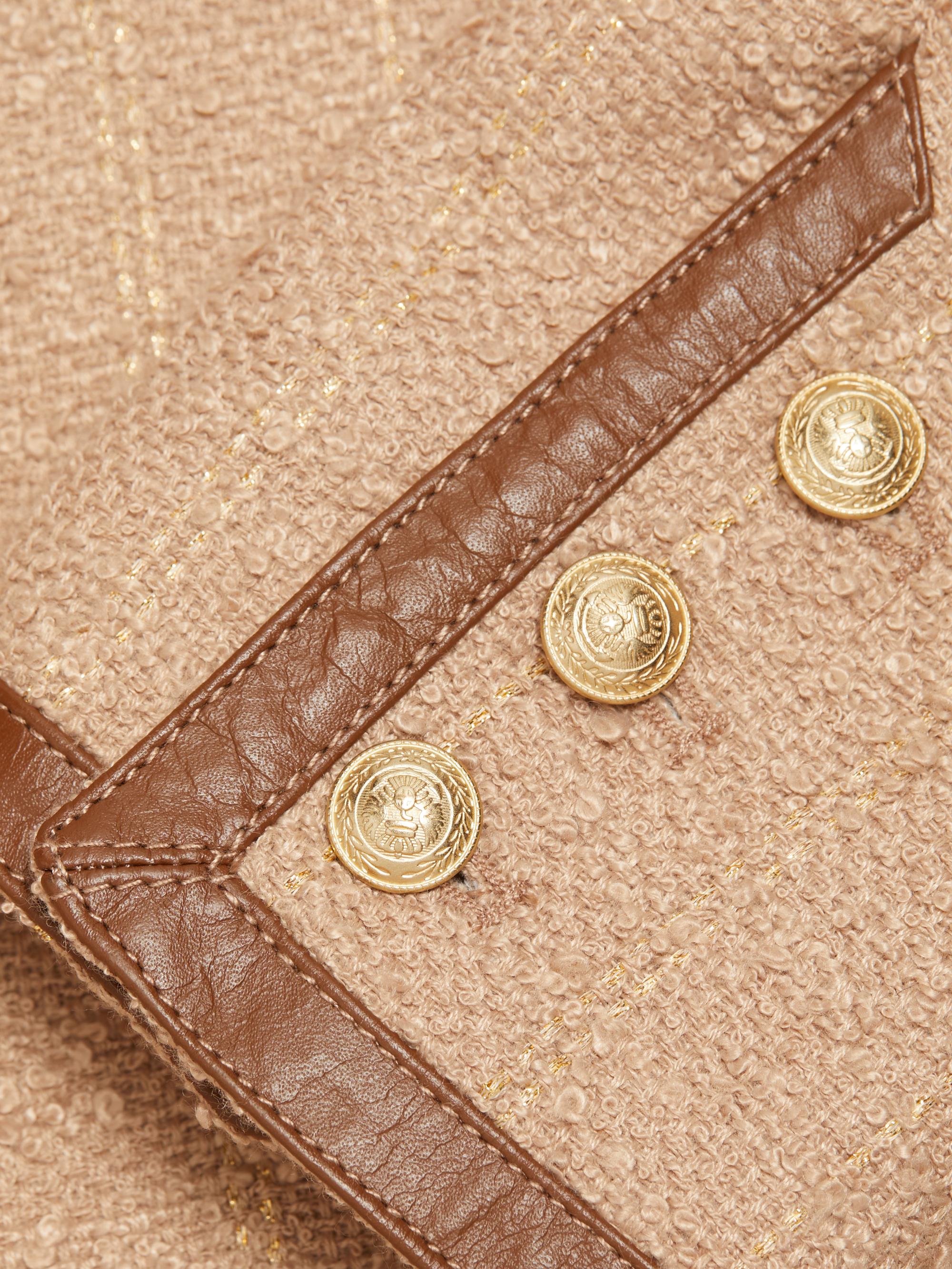 L'AGENCE Zaya Faux Leather-Trim Tweed Collarless Jacket | Saks