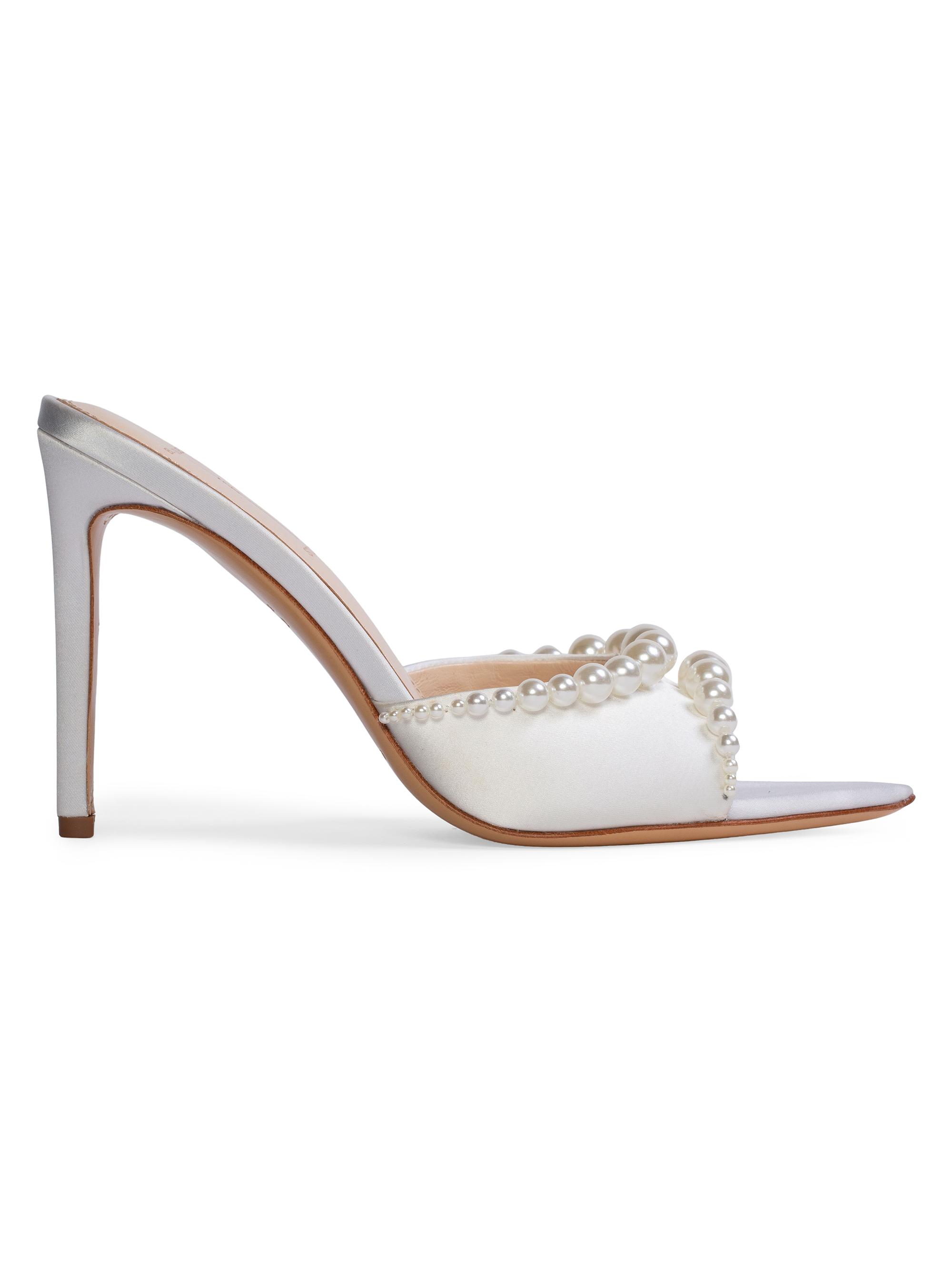 Black Suede Studio Women's Gigi 100MM Satin Mules - White Satin