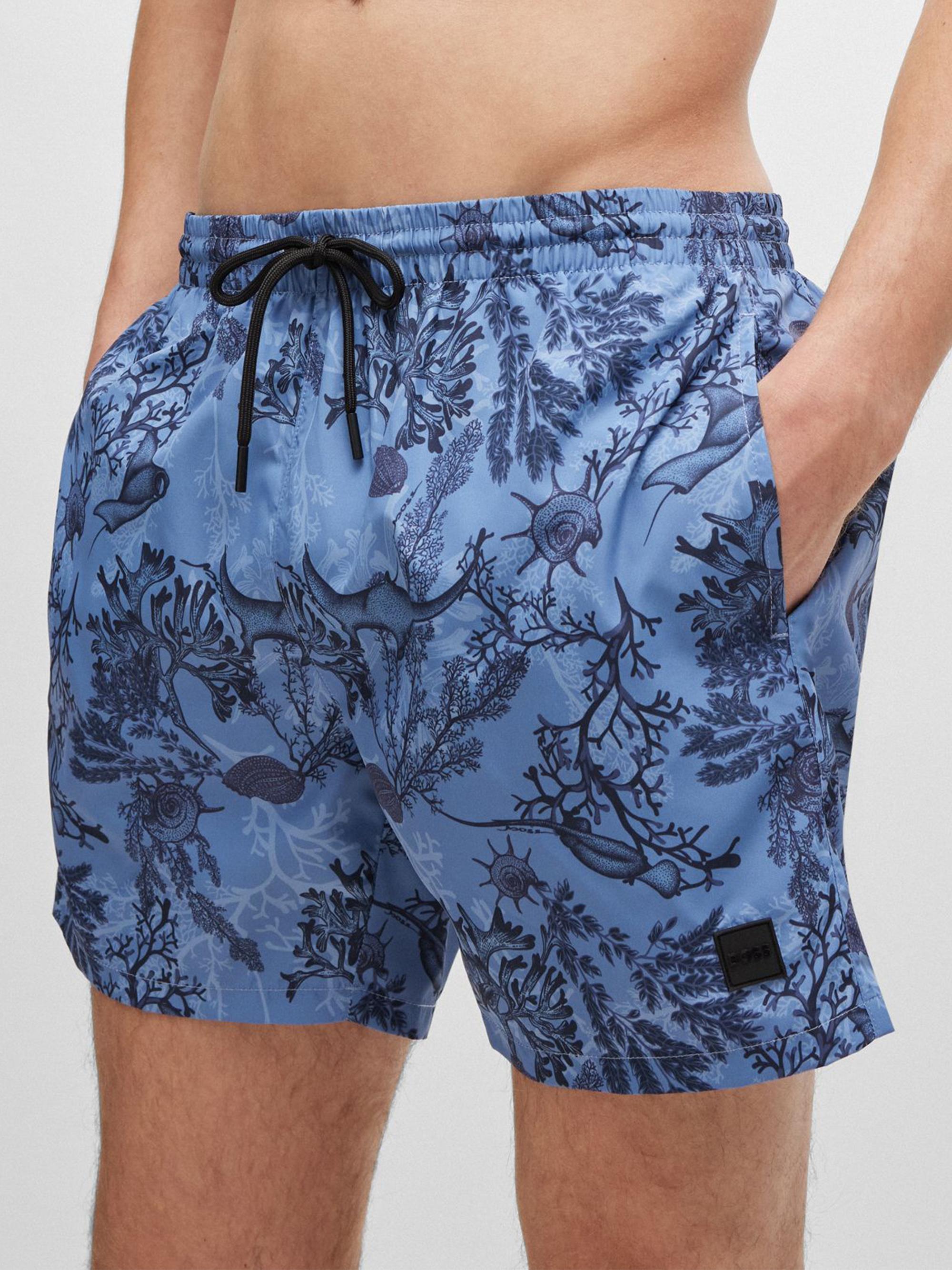 BOSS Logo-Badge Swim Shorts with Seasonal Print | Saks Fifth Avenue