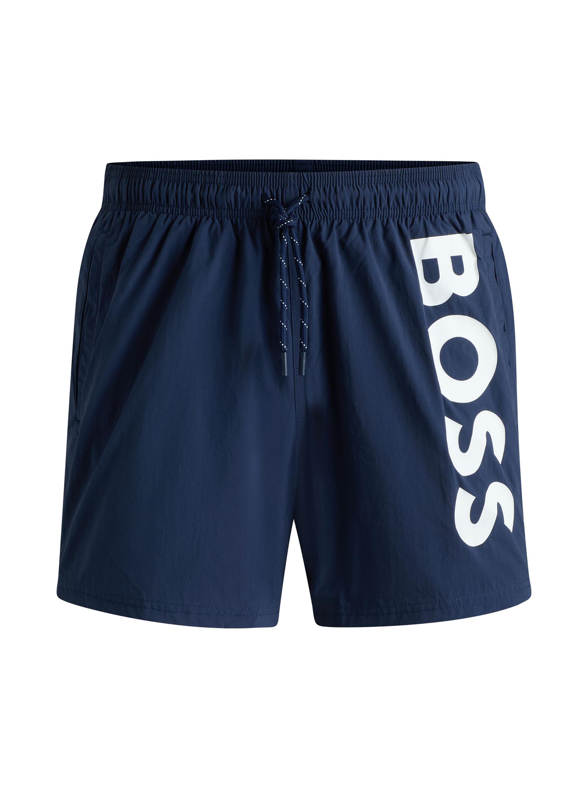 BOSS Men's Contrast-Logo Swim Shorts in Quick-Drying Fabric - Green