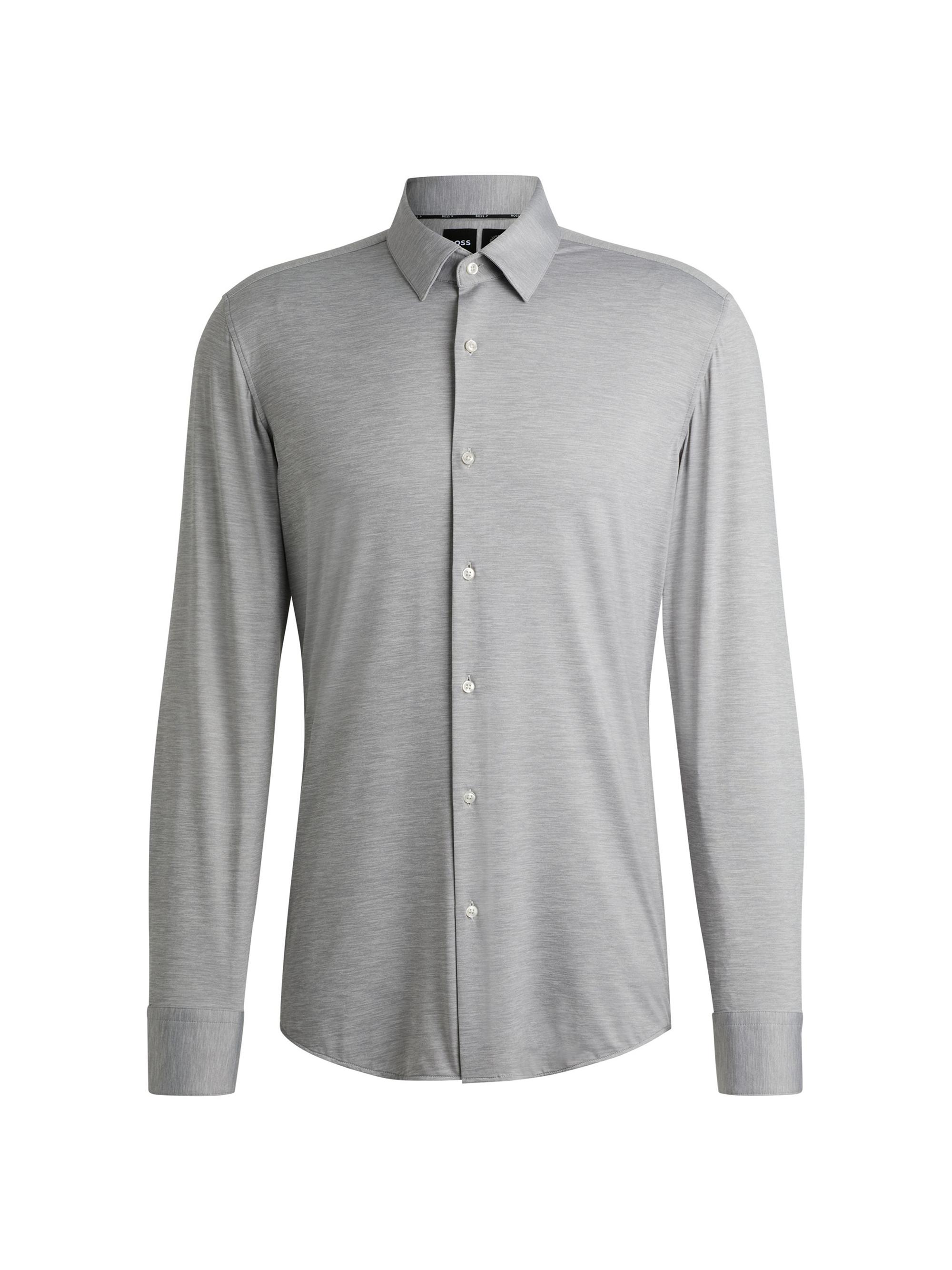 BOSS Men's Slim-Fit Shirt in Melange Performance-Stretch Jersey - Silver