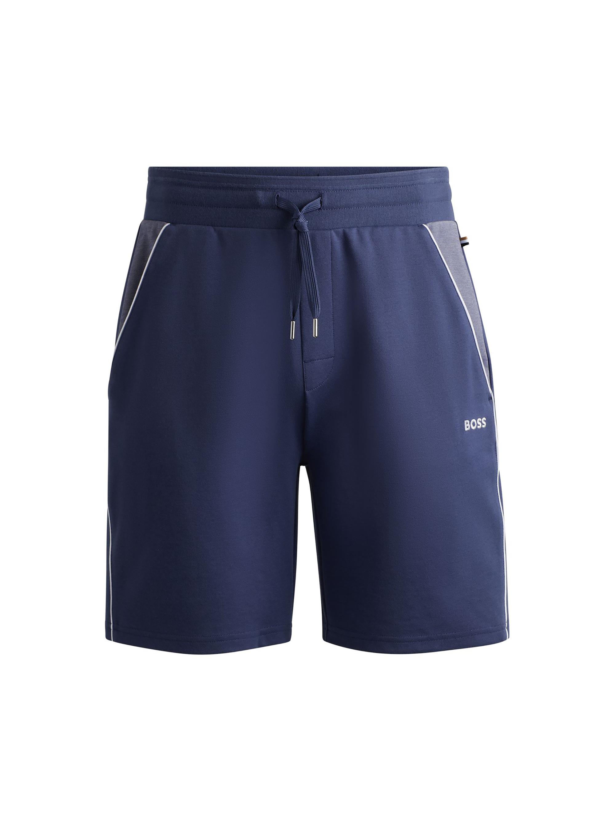 BOSS Men's Shorts with Embroidered Logo and Contrast Piping - Blue