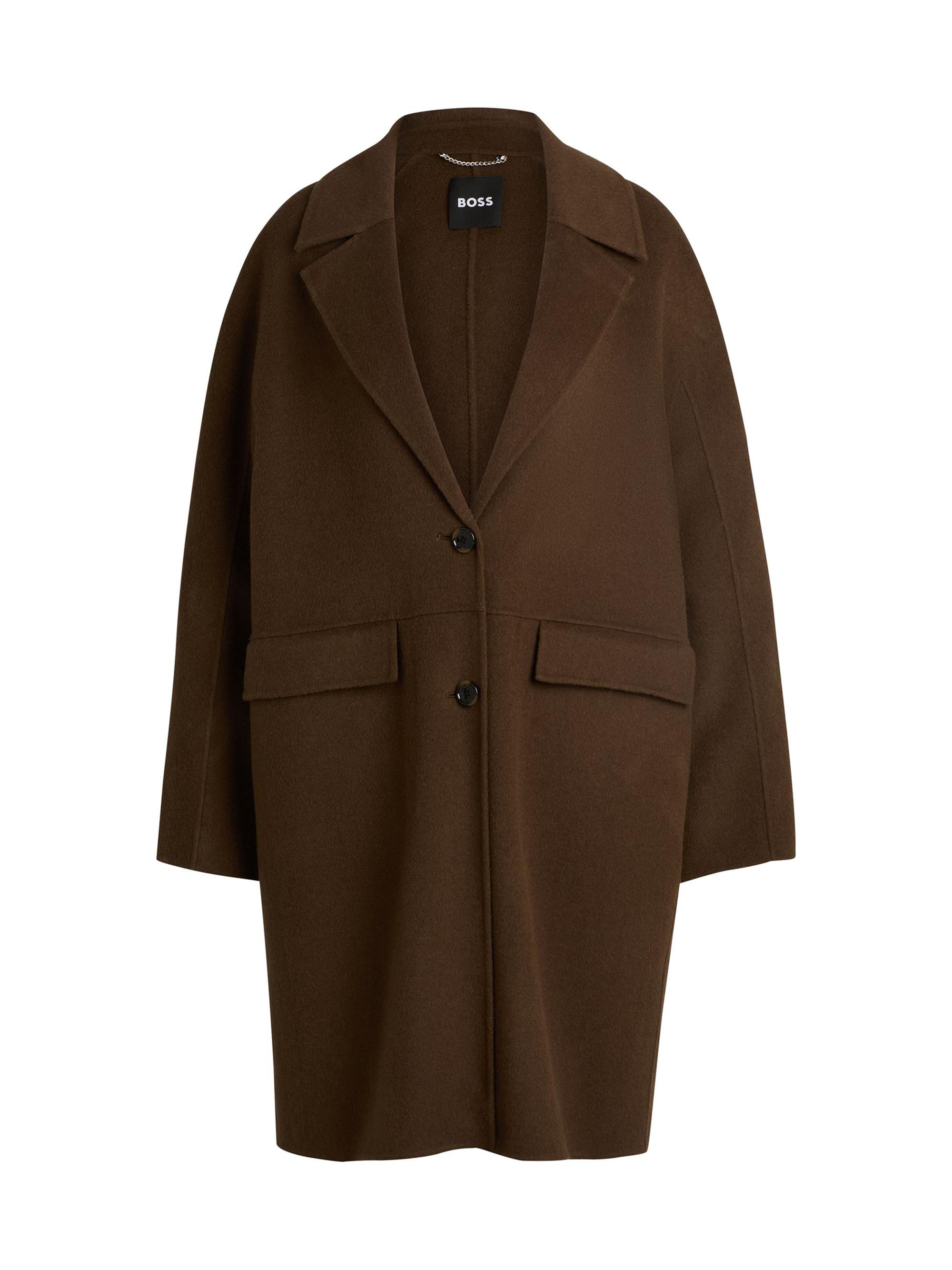 BOSS Women's Wool Coat with Buttoned Cuffs and Signature Accents - Brown