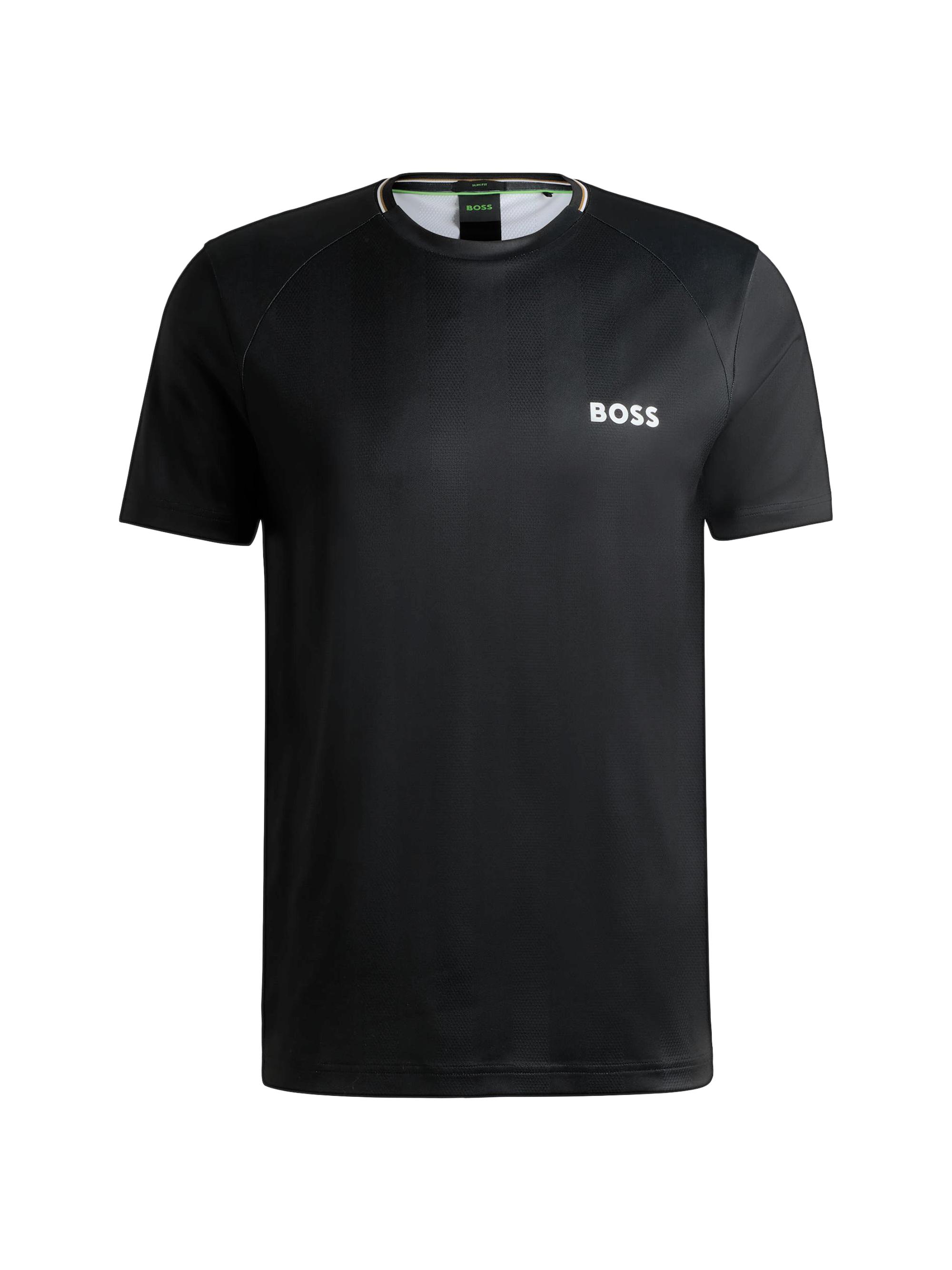 BOSS Men's Slim-Fit T-Shirt with Popcorn Stripe Fabric - Black