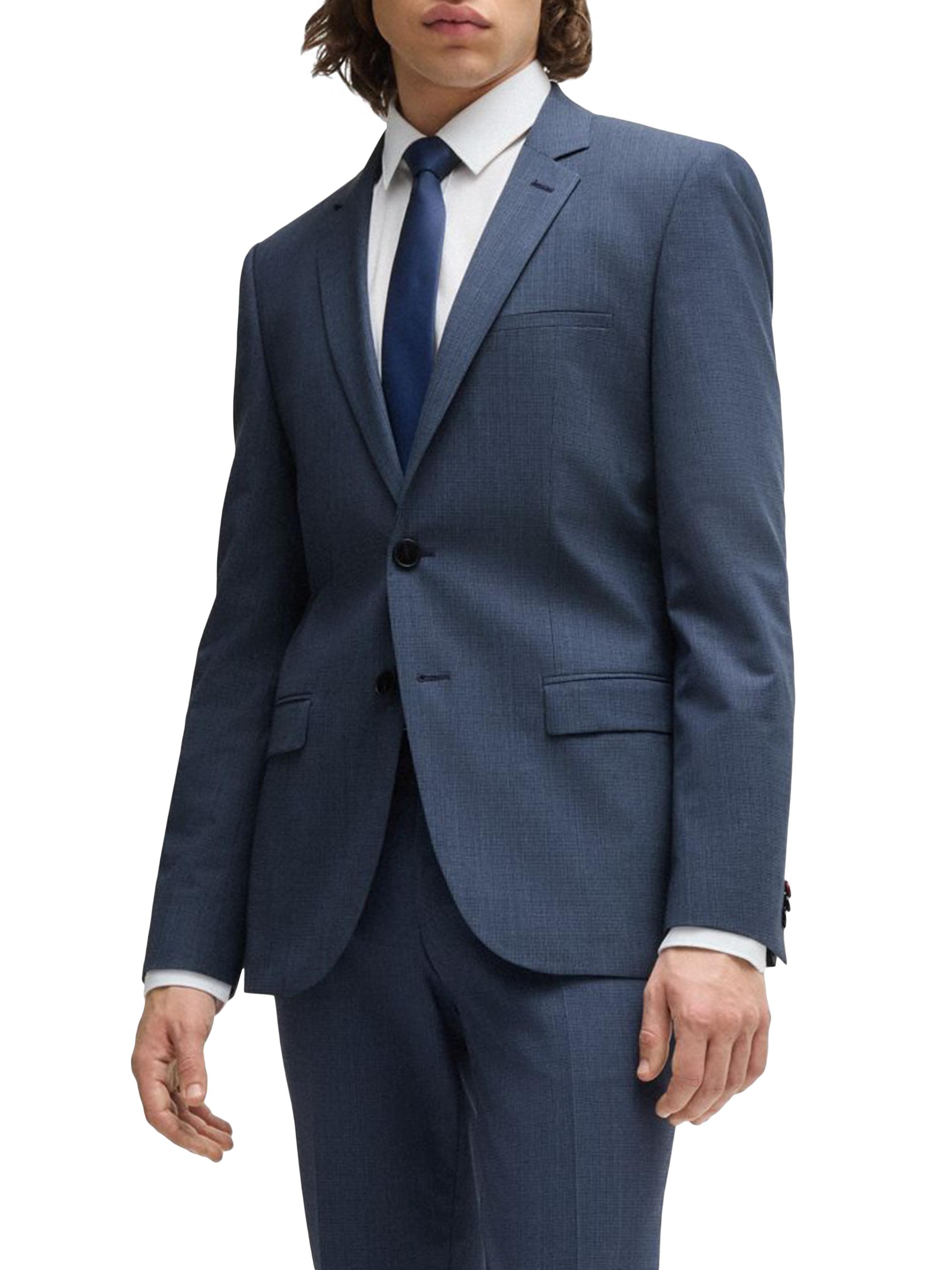 HUGO Men's Extra-Slim-Fit Jacket in Houndstooth Stretch Fabric - Blue