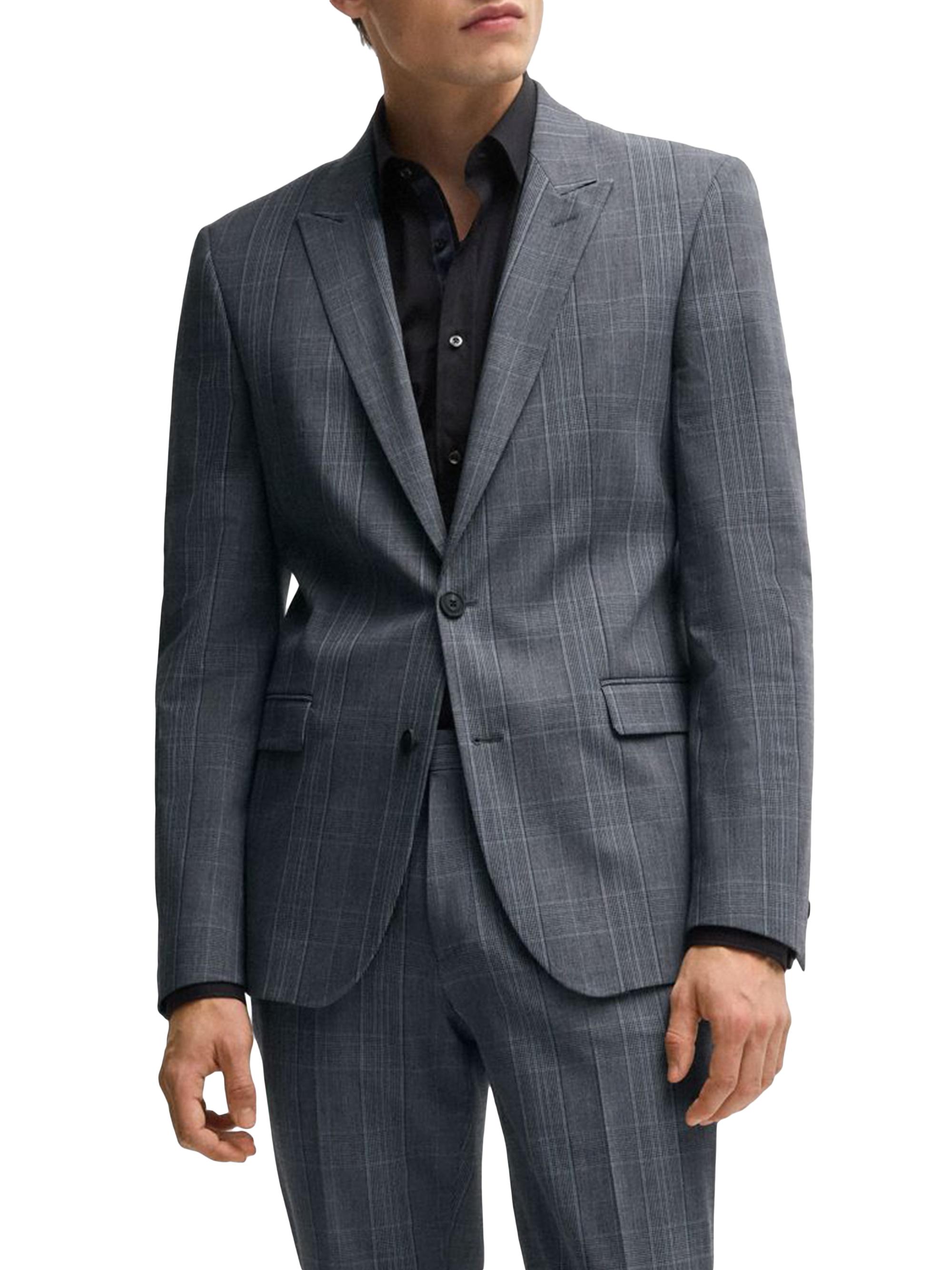 HUGO Men's Extra-Slim-Fit Jacket in Checked Performance-Stretch Fabric - Dark Blue