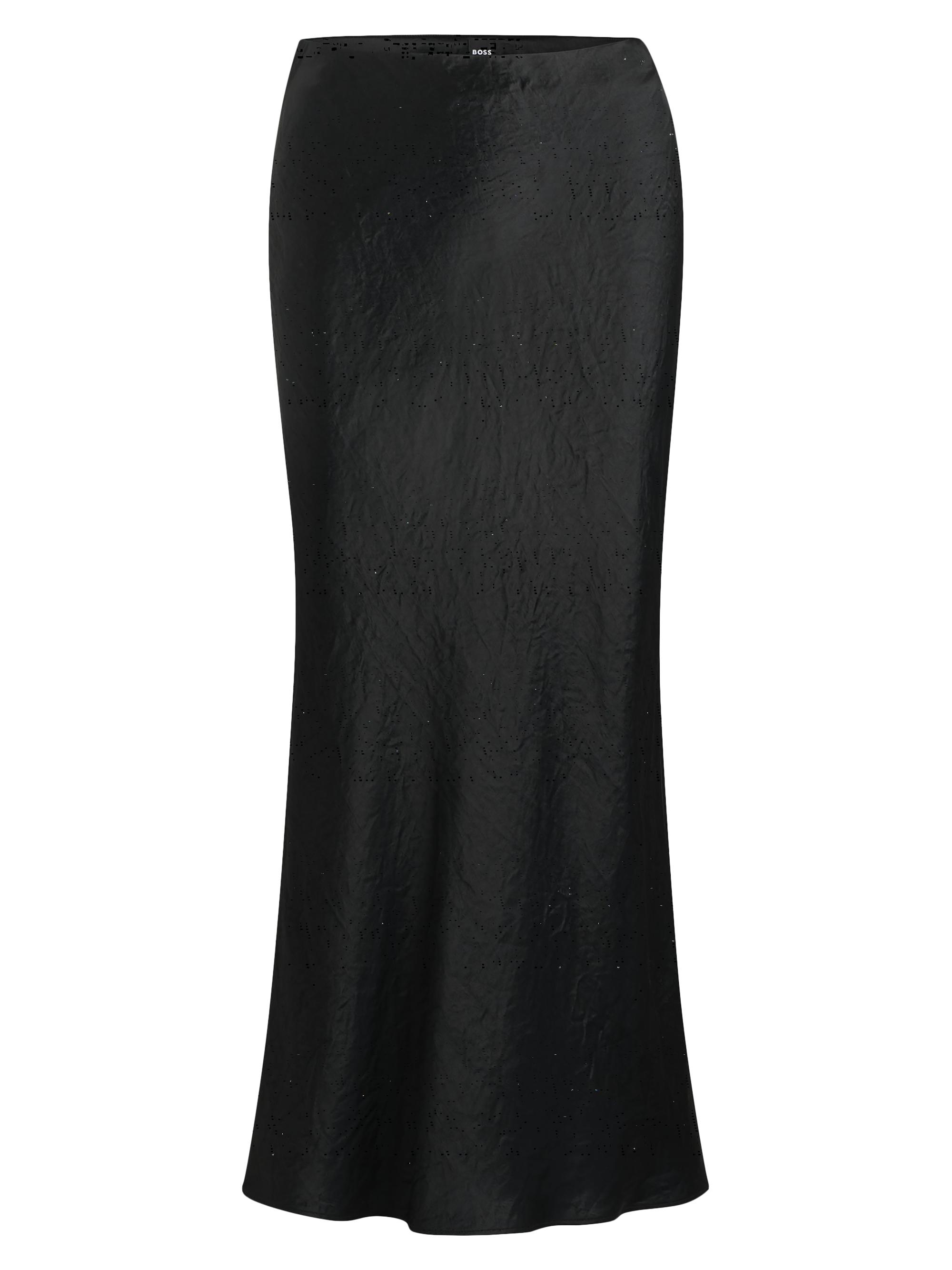 BOSS Women's Midi-Length Skirt in Crinkled Satin-Touch Fabric - Black
